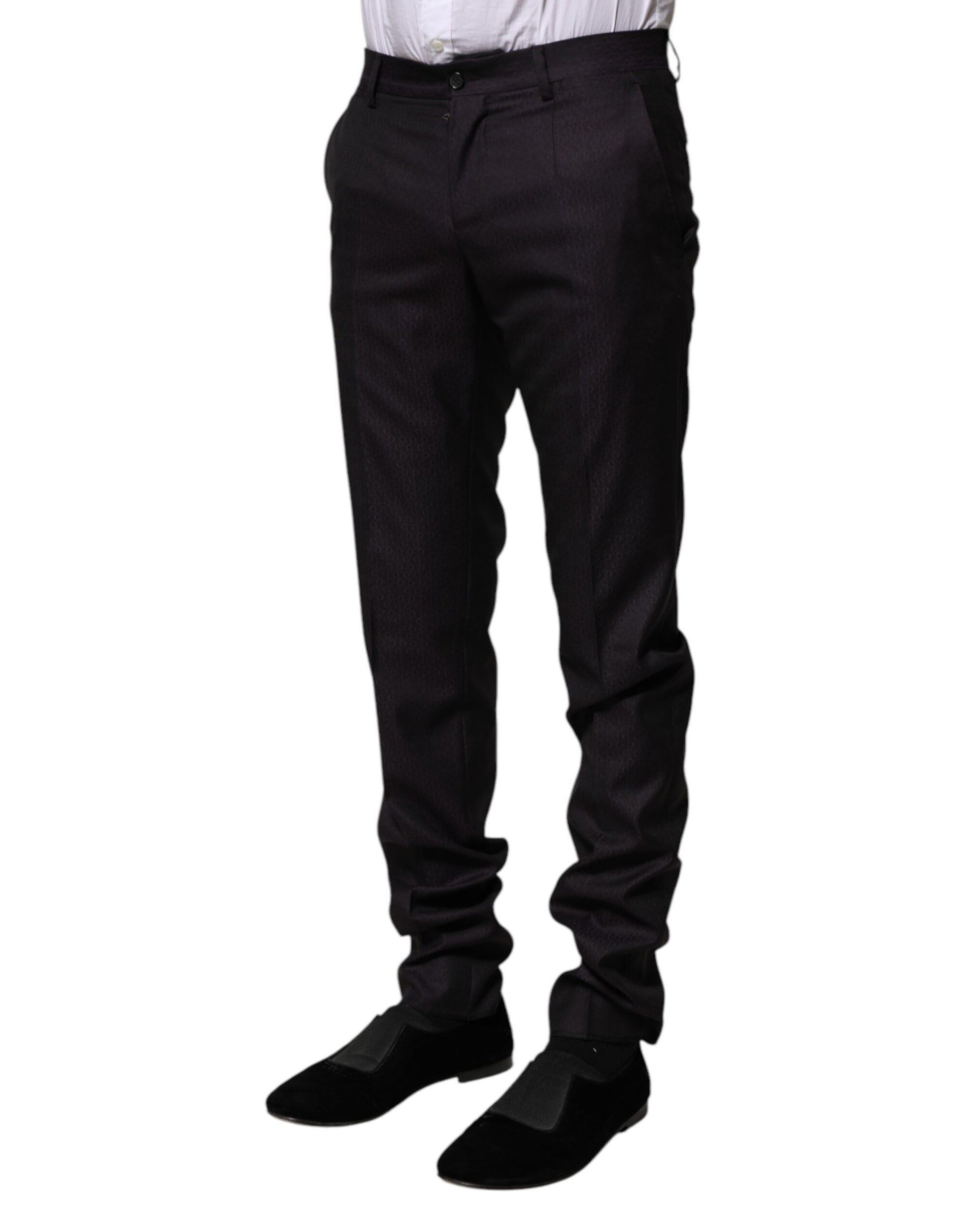 Dolce & Gabbana Black Wool Patterned Formal Pants Dolce & Gabbana