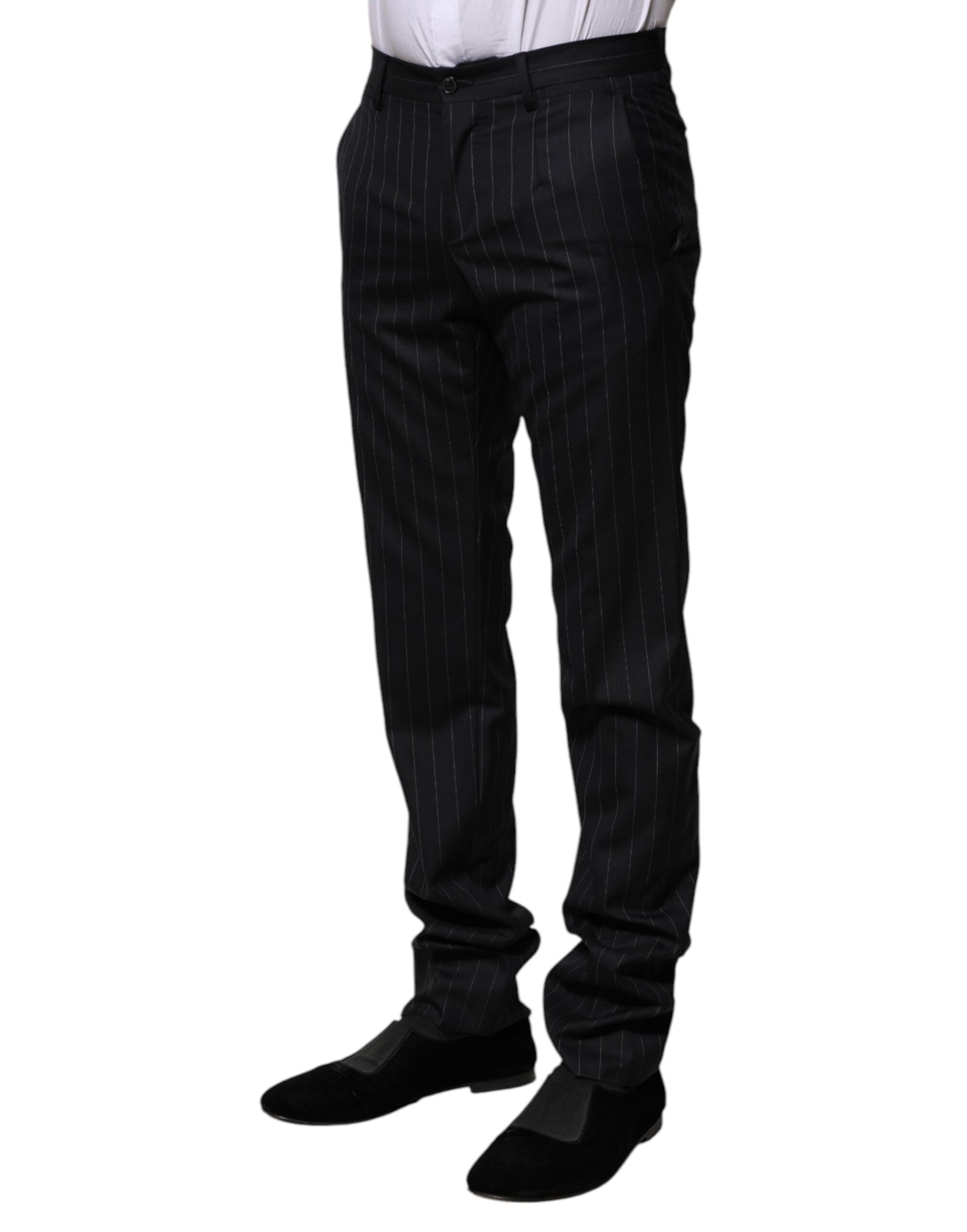 Dolce & Gabbana Black Wool Striped Formal Pants Dolce & Gabbana