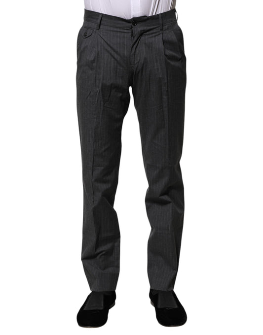 Dolce & Gabbana Gray Striped Cotton Formal Pants Dolce & Gabbana