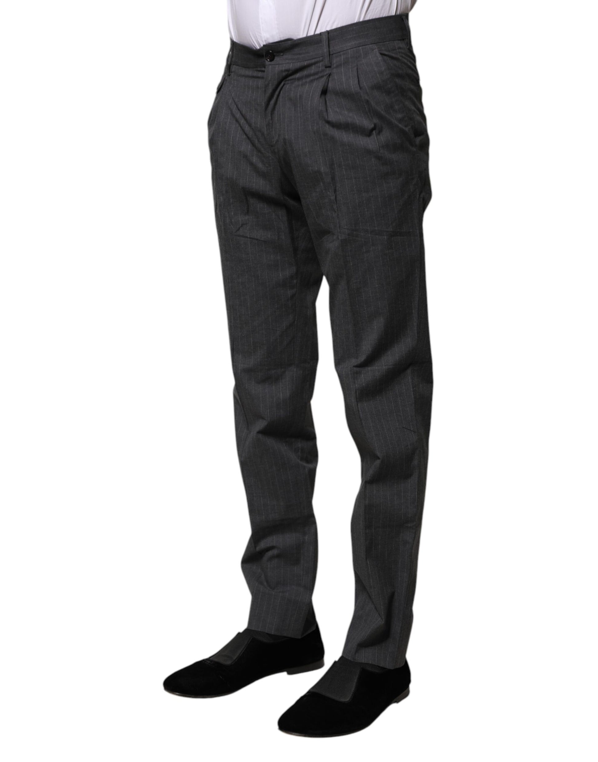 Dolce & Gabbana Gray Striped Cotton Formal Pants Dolce & Gabbana