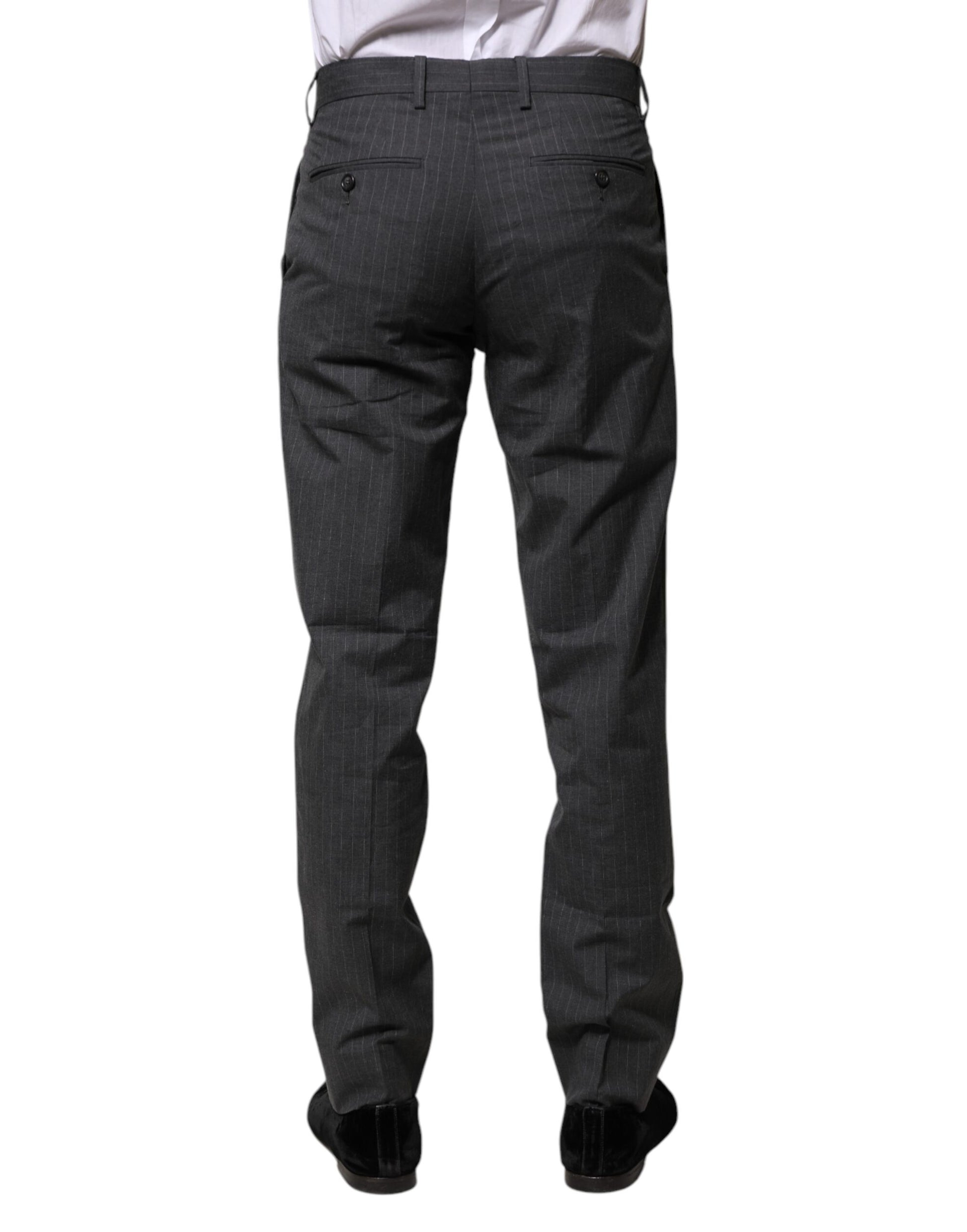 Dolce & Gabbana Gray Striped Cotton Formal Pants Dolce & Gabbana