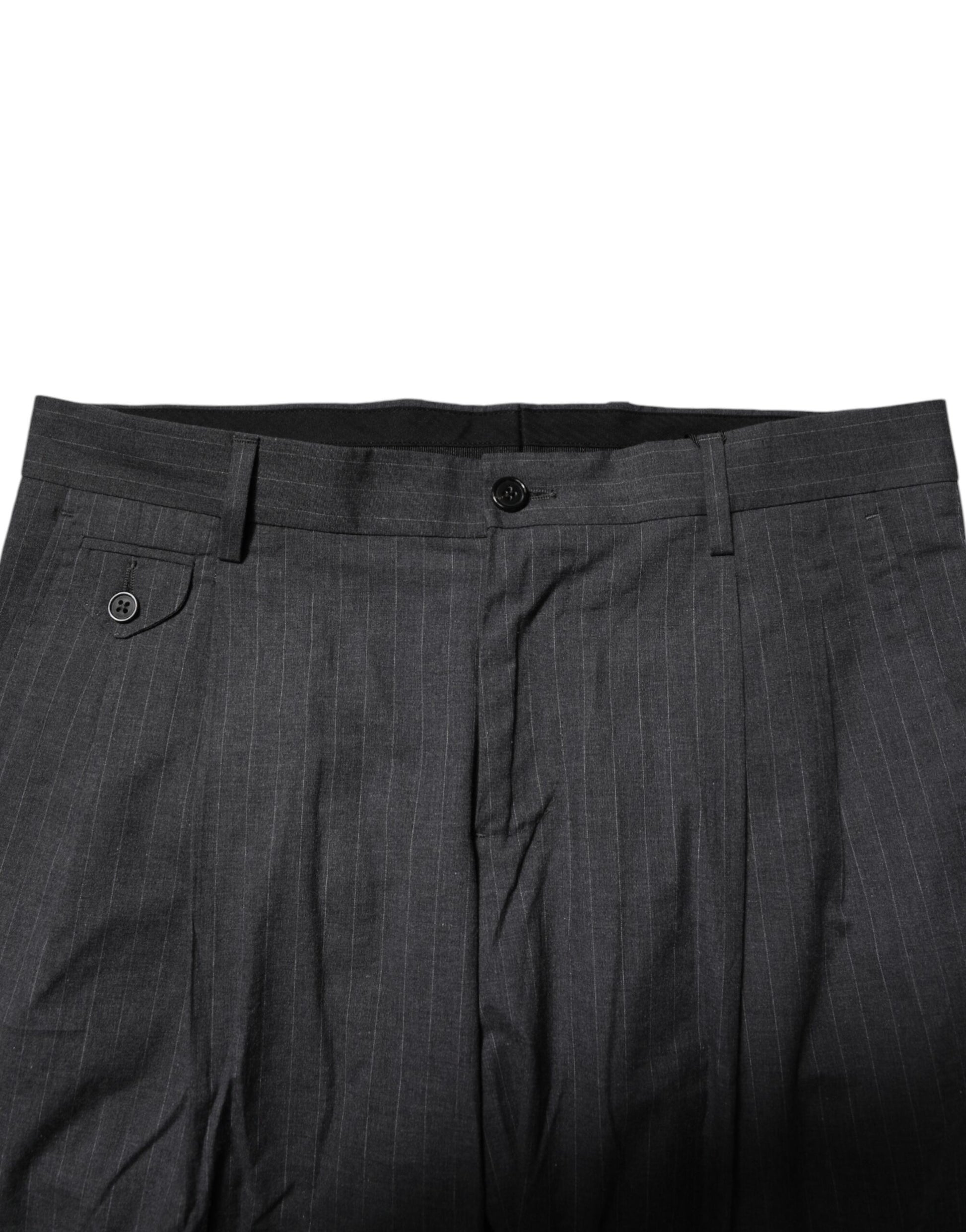 Dolce & Gabbana Gray Striped Cotton Formal Pants Dolce & Gabbana