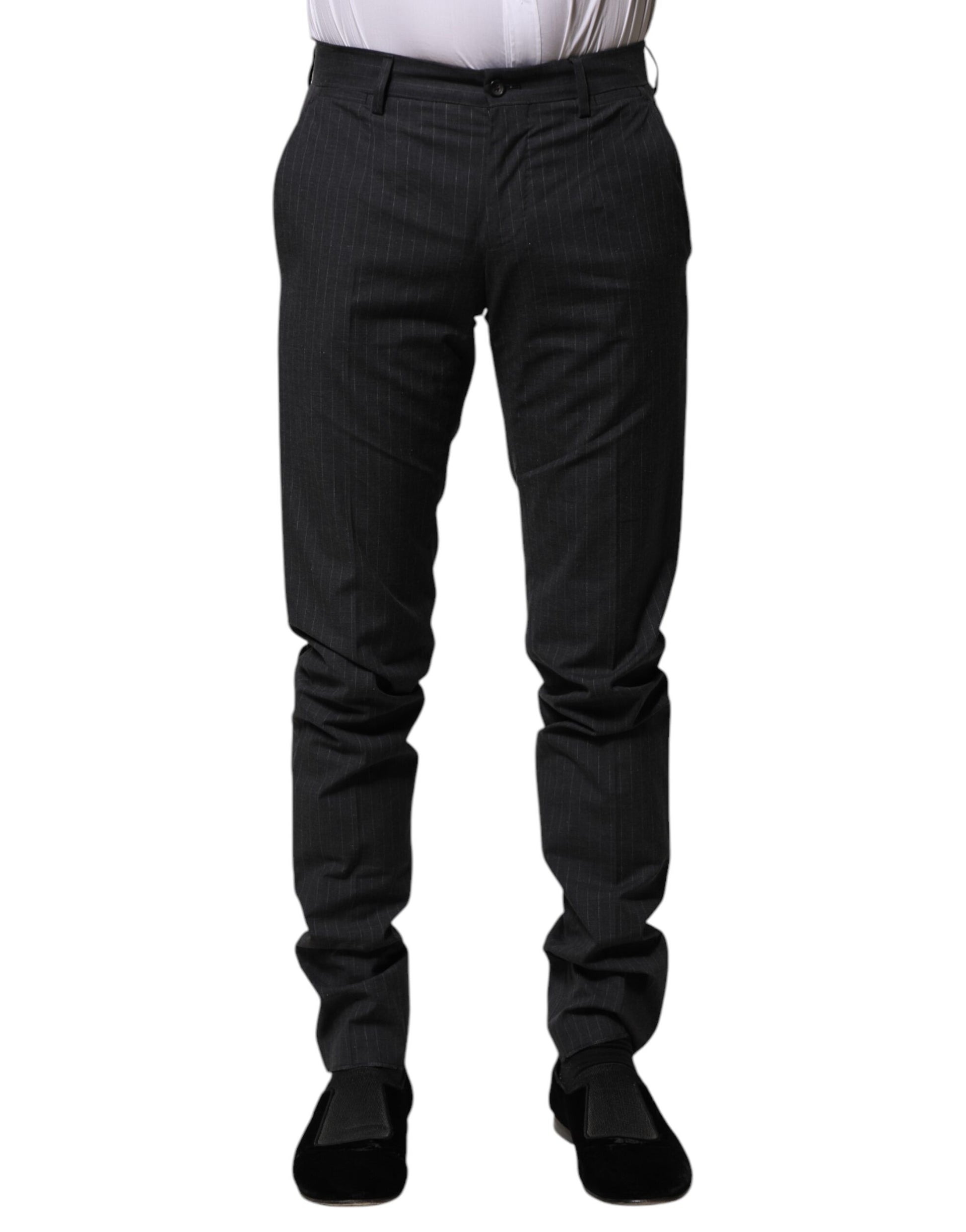 Dolce & Gabbana Gray Striped Cotton Formal Pants Dolce & Gabbana