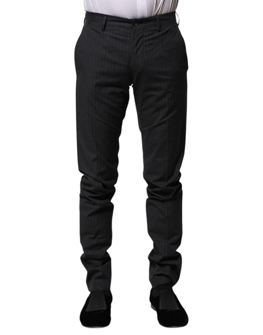 Dolce & Gabbana Gray Striped Cotton Formal Pants Dolce & Gabbana