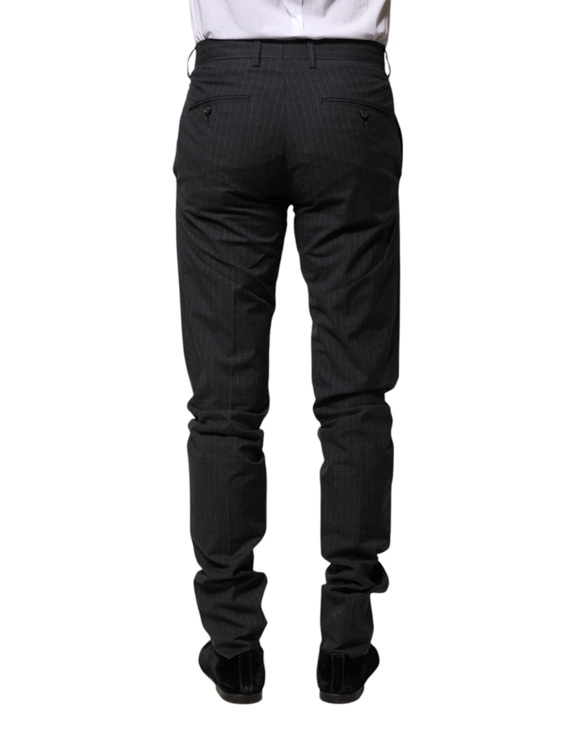 Dolce & Gabbana Gray Striped Cotton Formal Pants Dolce & Gabbana