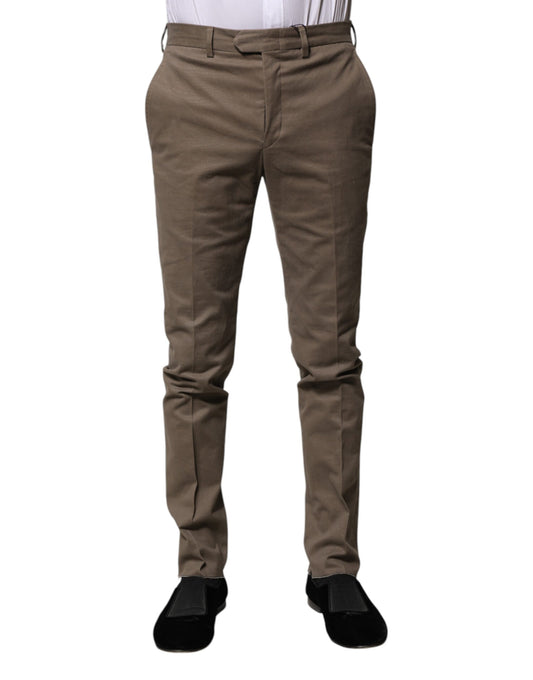 BENCIVENGA Brown Cotton Tapered Formal Dress Pants BENCIVENGA