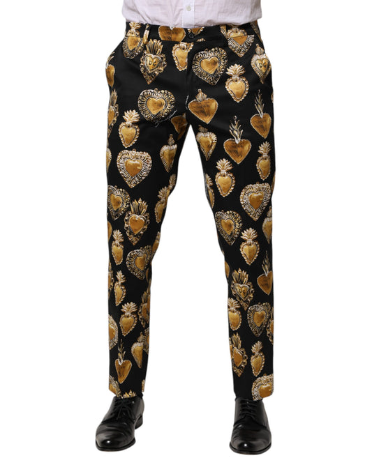 Dolce & Gabbana Black Gold Sacred Heart Print Pants Dolce & Gabbana