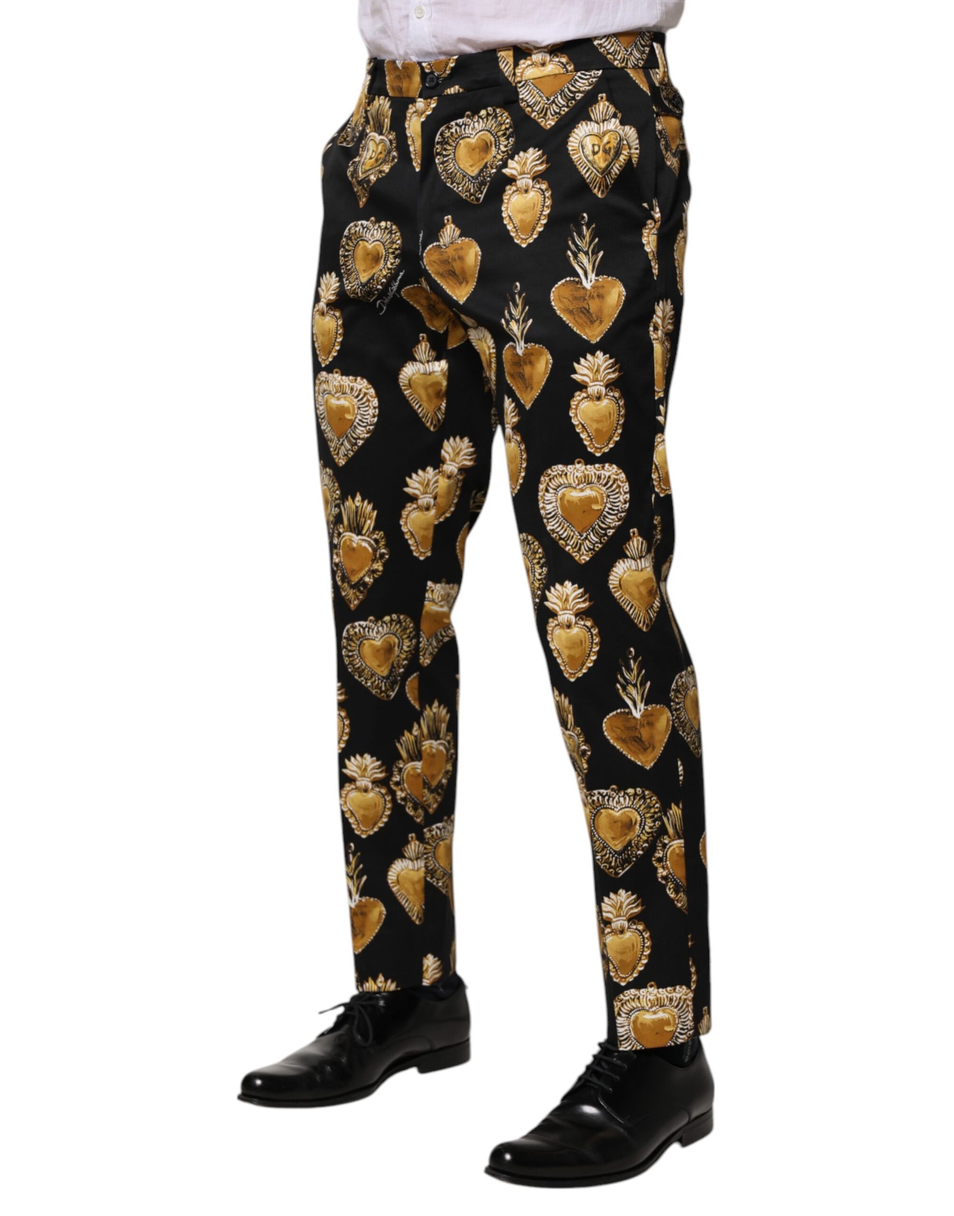 Dolce & Gabbana Black Gold Sacred Heart Print Pants Dolce & Gabbana