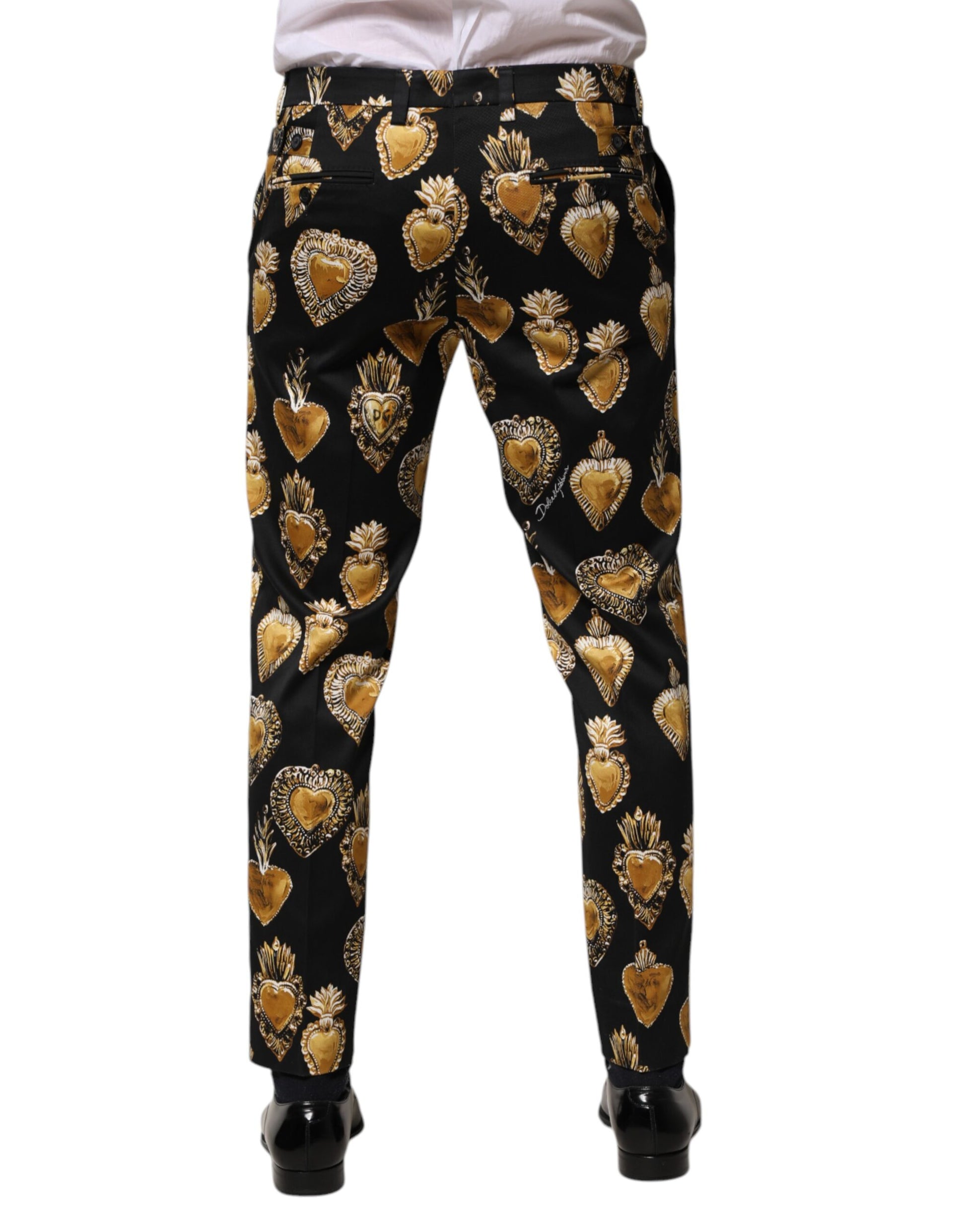 Dolce & Gabbana Black Gold Sacred Heart Print Pants Dolce & Gabbana