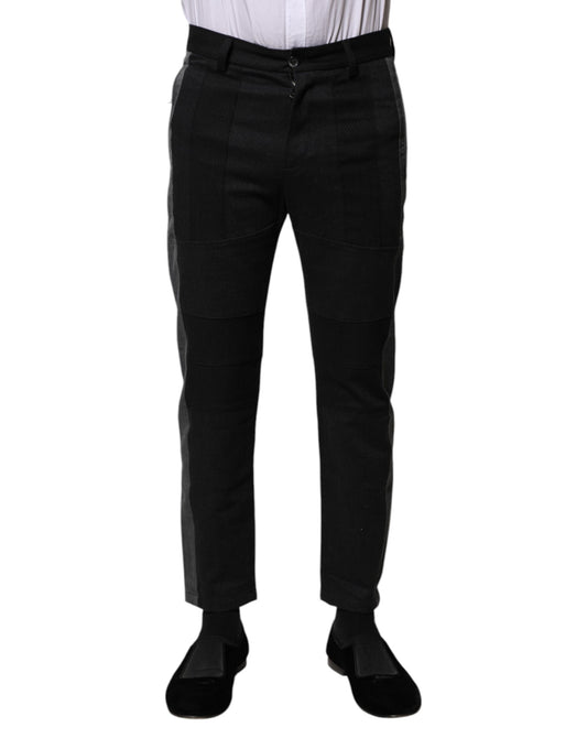 Dolce & Gabbana Black Gray Fantasy Cotton Formal Slim Pants Dolce & Gabbana