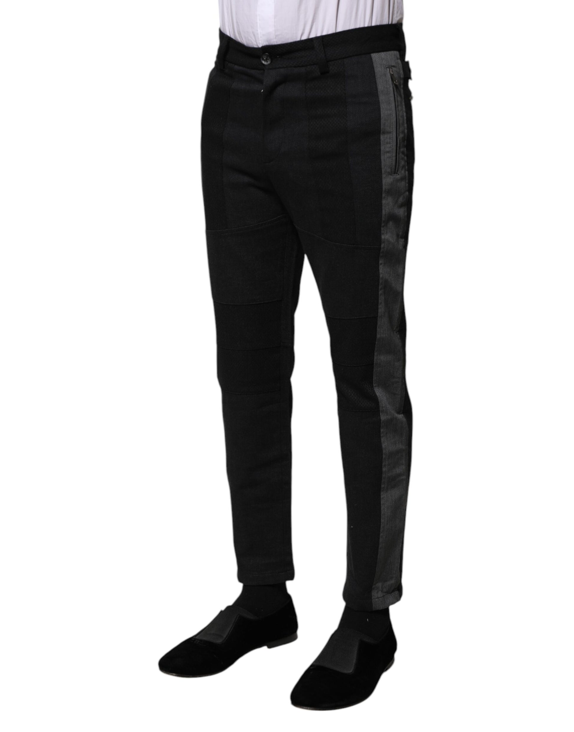 Dolce & Gabbana Black Gray Fantasy Cotton Formal Slim Pants Dolce & Gabbana