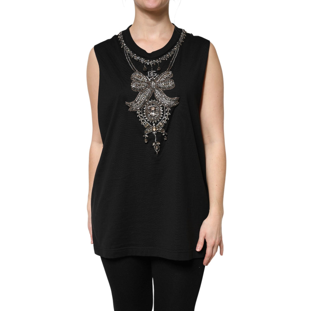 Dolce & Gabbana Black Cotton Rhinestone Embellished Tank Top