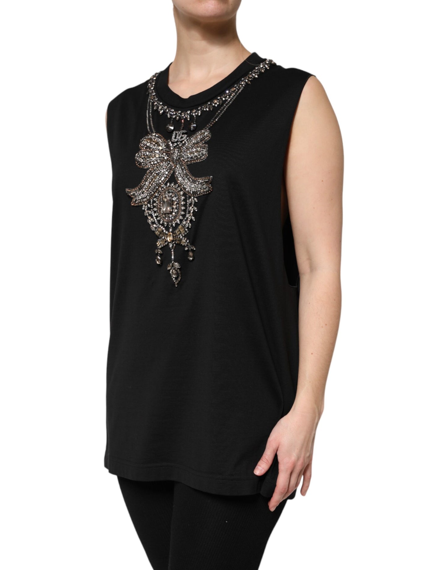 Dolce & Gabbana Black Cotton Rhinestone Embellished Tank Top Dolce & Gabbana