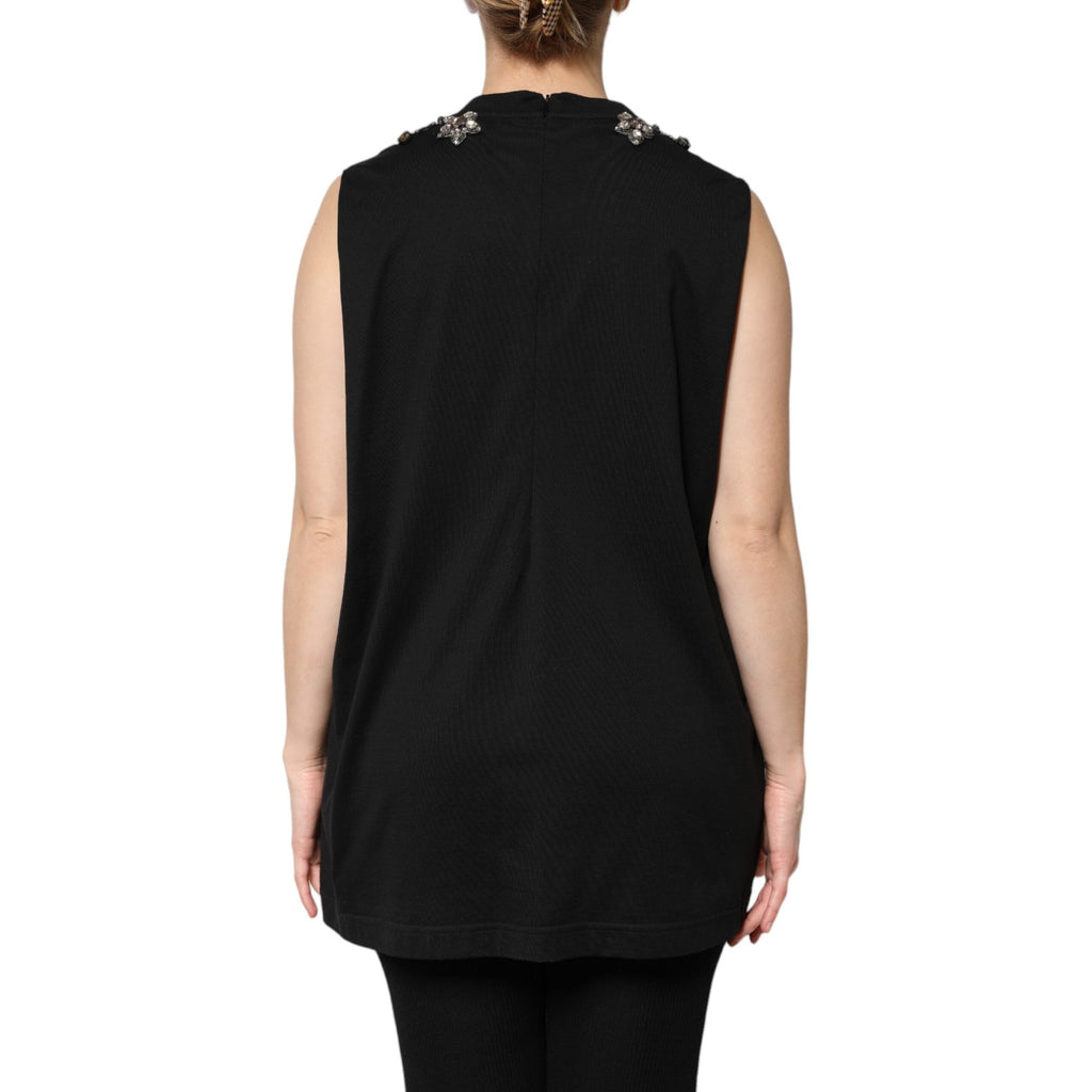Dolce & Gabbana Black Cotton Rhinestone Embellished Tank Top