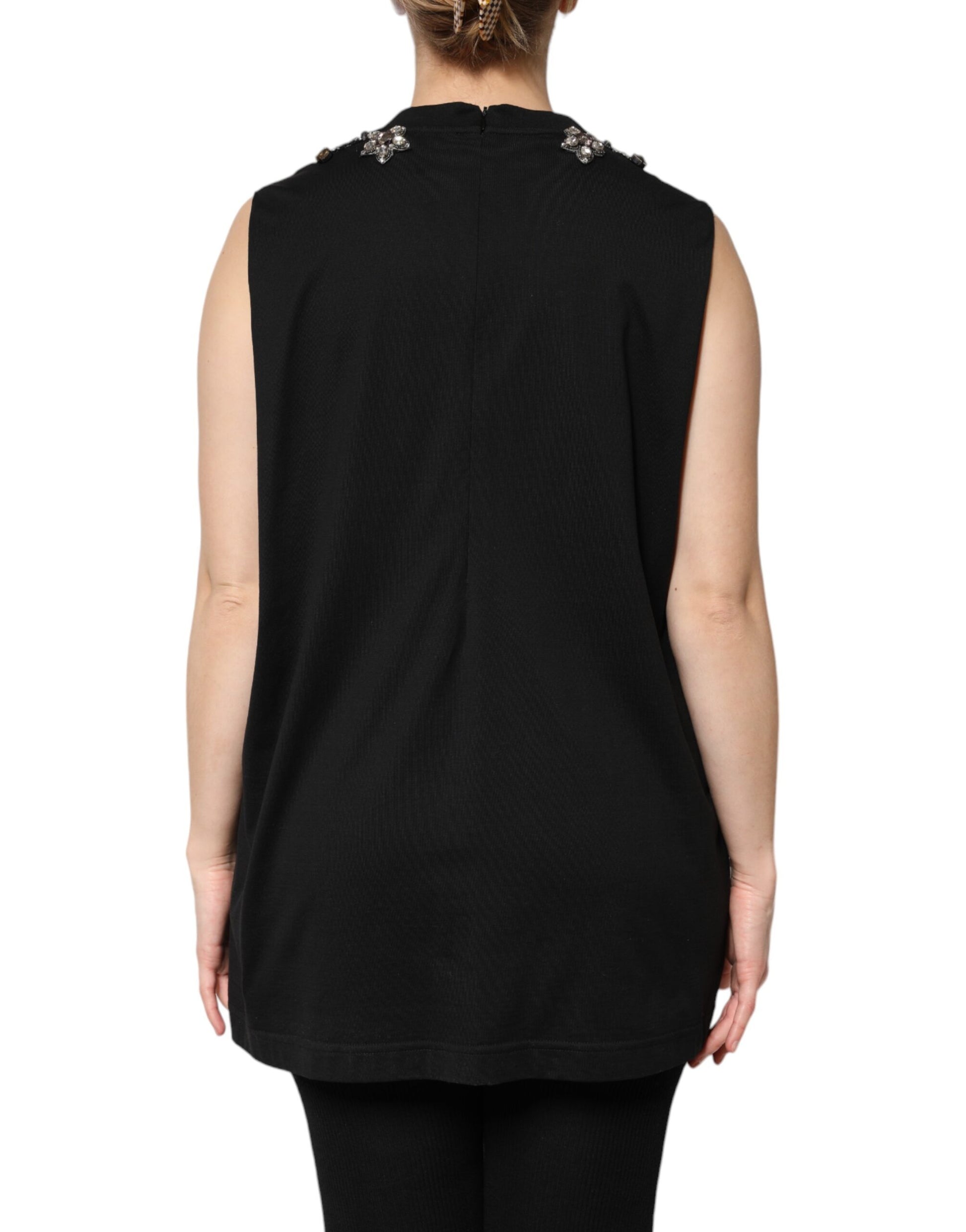 Dolce & Gabbana Black Cotton Rhinestone Embellished Tank Top Dolce & Gabbana