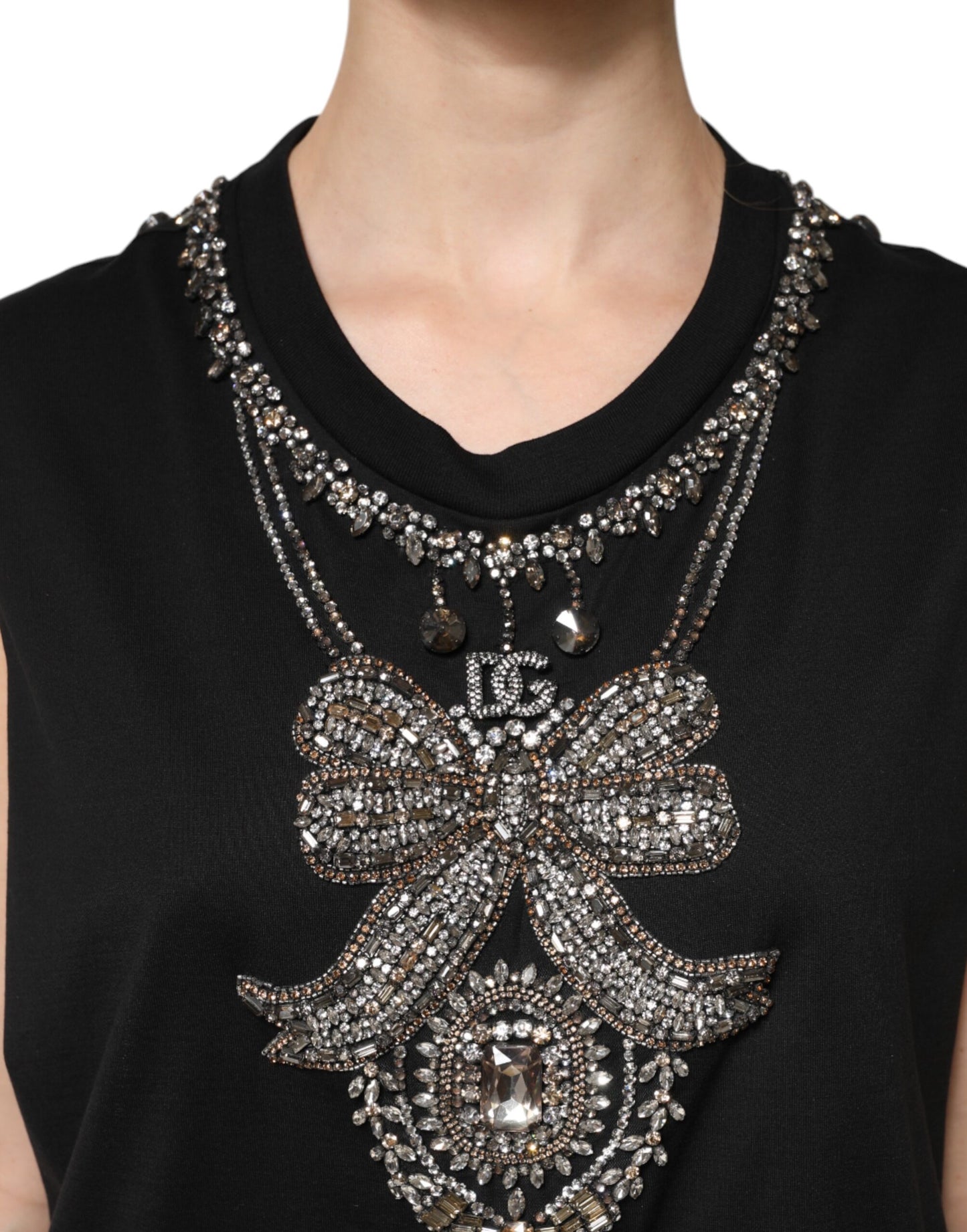 Dolce & Gabbana Black Cotton Rhinestone Embellished Tank Top Dolce & Gabbana