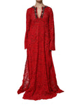 Dolce & Gabbana Red Floral Lace Rhinestone Embellished Dress - Eljoys Fashion 