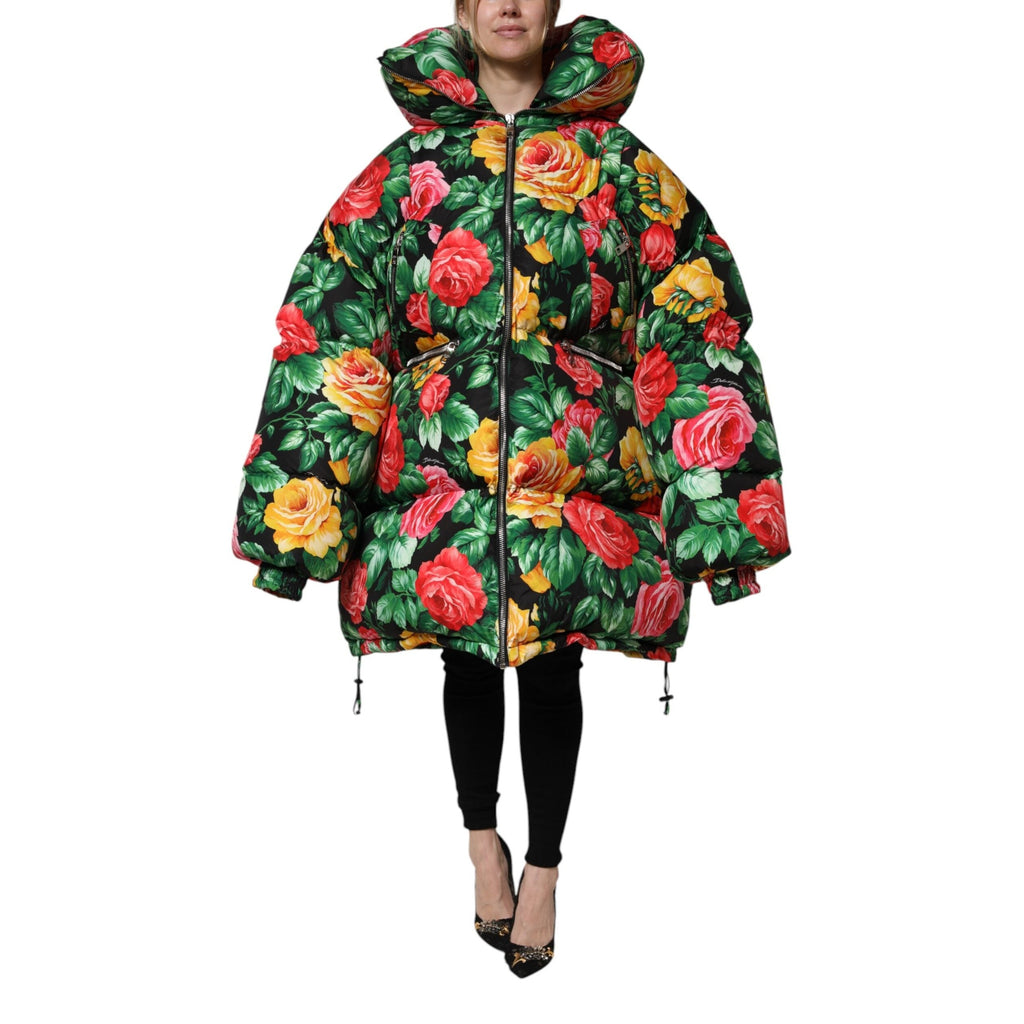 Dolce & Gabbana Multicolor Floral Puffer Hooded Jacket