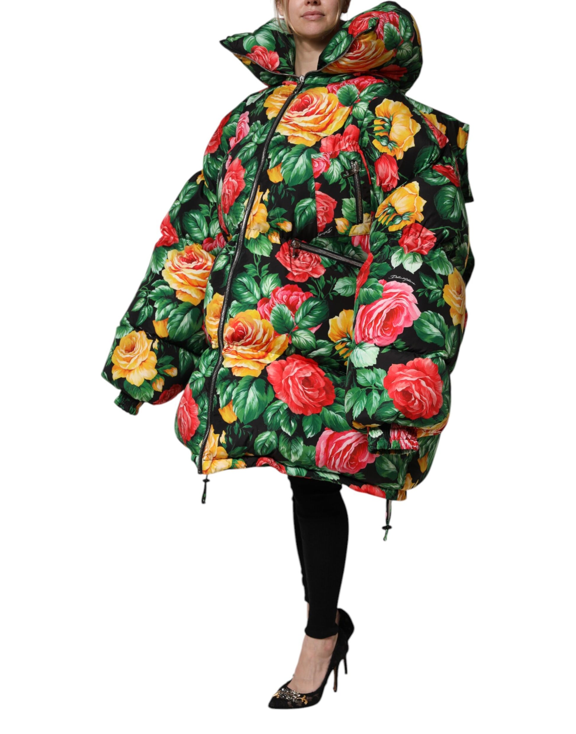 Dolce & Gabbana Multicolor Floral Puffer Hooded Jacket Dolce & Gabbana