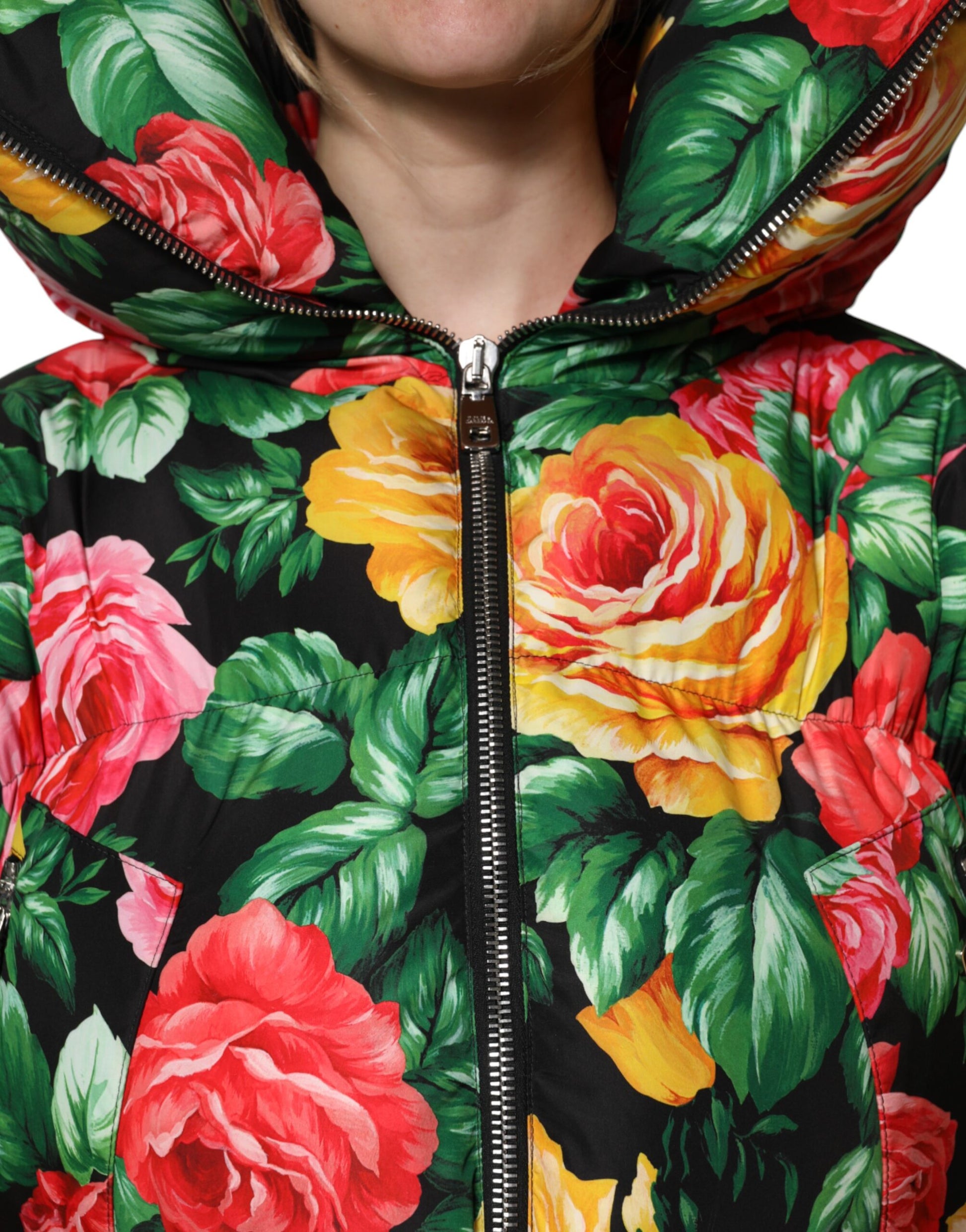 Dolce & Gabbana Multicolor Floral Puffer Hooded Jacket Dolce & Gabbana