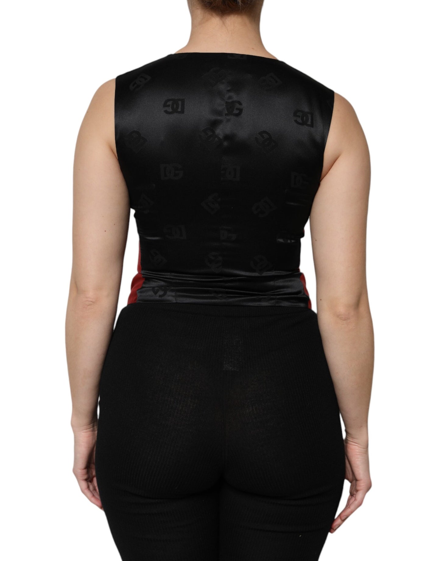 Dolce & Gabbana Red Black Button Down Sleeveless Vest Top Dolce & Gabbana