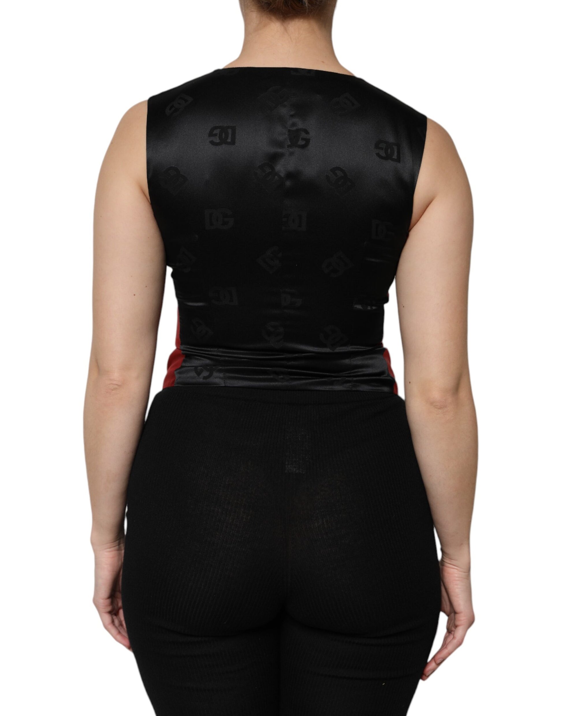 Dolce & Gabbana Red Black Button Down Sleeveless Vest Top Dolce & Gabbana