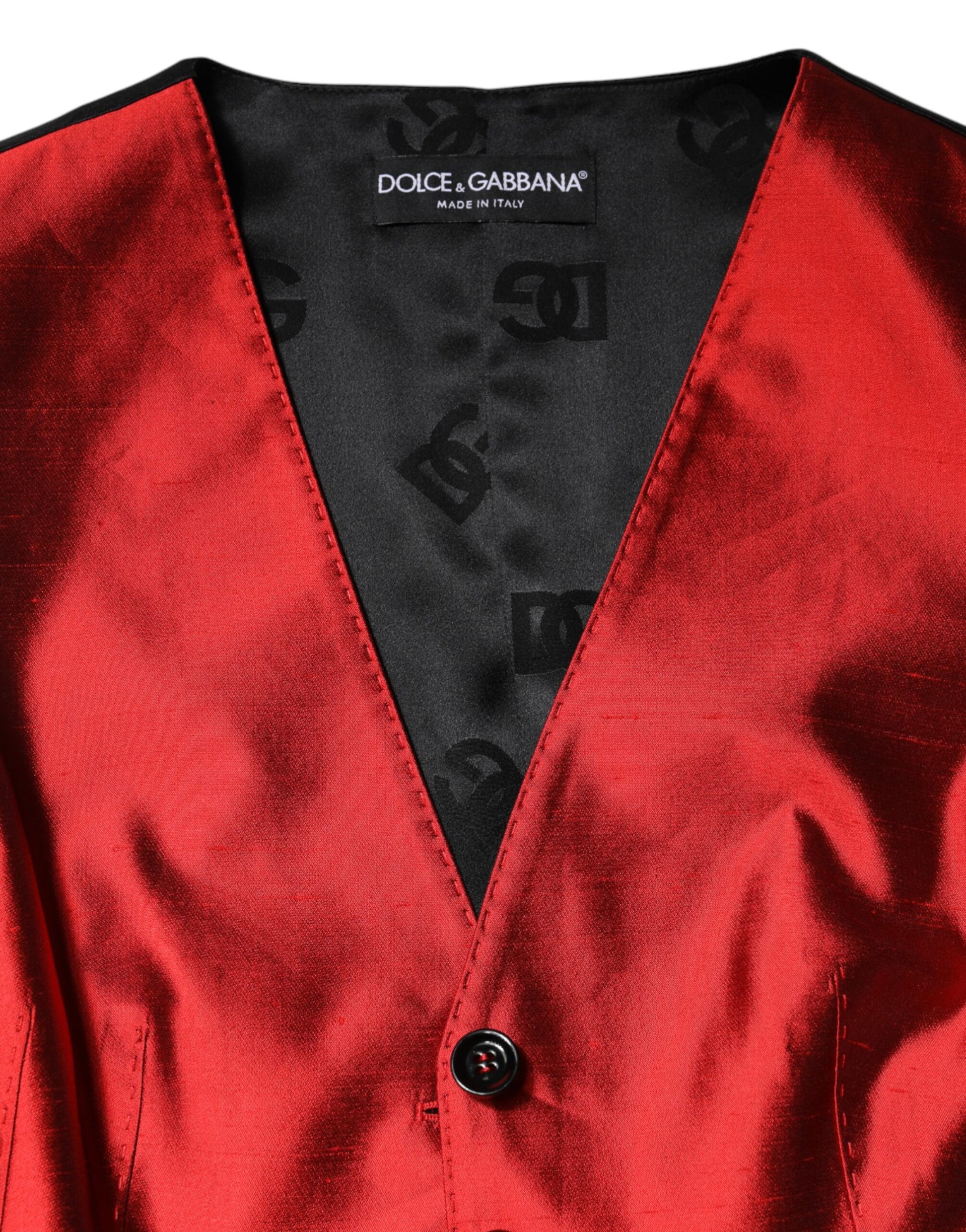 Dolce & Gabbana Red Black Button Down Sleeveless Vest Top Dolce & Gabbana