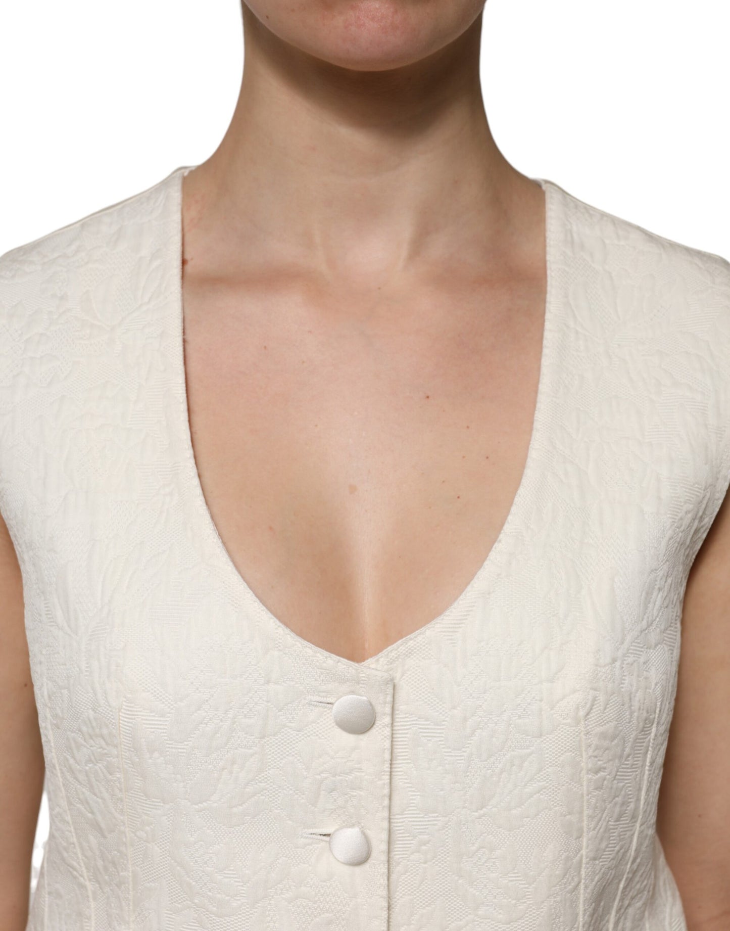 Dolce & Gabbana Ivory Cotton Button Down Sleeveless Vest Top Dolce & Gabbana