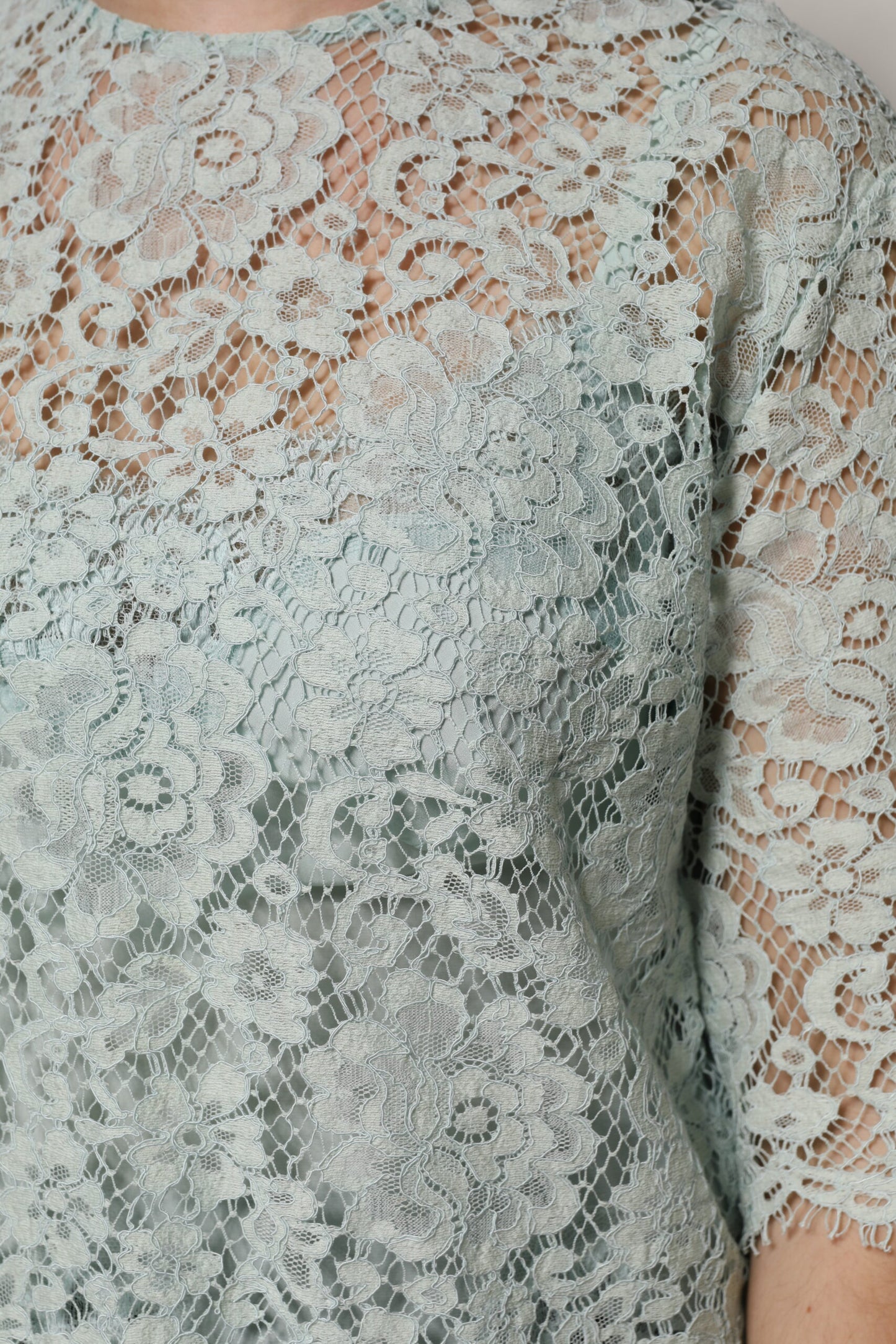 Dolce & Gabbana Mint Green Floral Lace Cotton Blouse Top Dolce & Gabbana