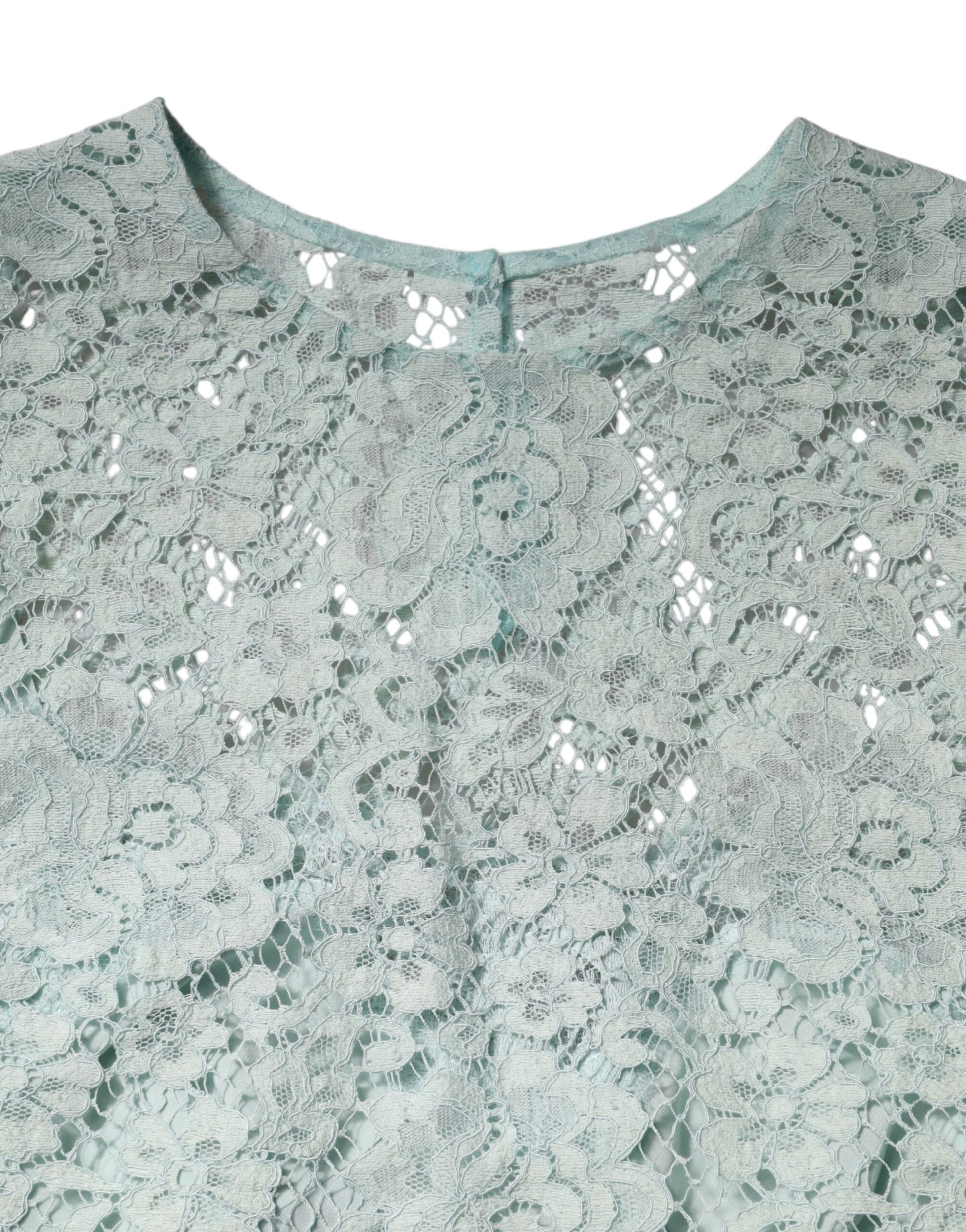 Dolce & Gabbana Mint Green Floral Lace Cotton Blouse Top Dolce & Gabbana