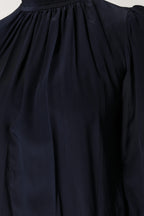 Dolce & Gabbana Blue Silk Mock Neck Long Sleeves Blouse Top