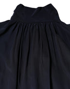 Dolce & Gabbana Blue Silk Mock Neck Long Sleeves Blouse Top