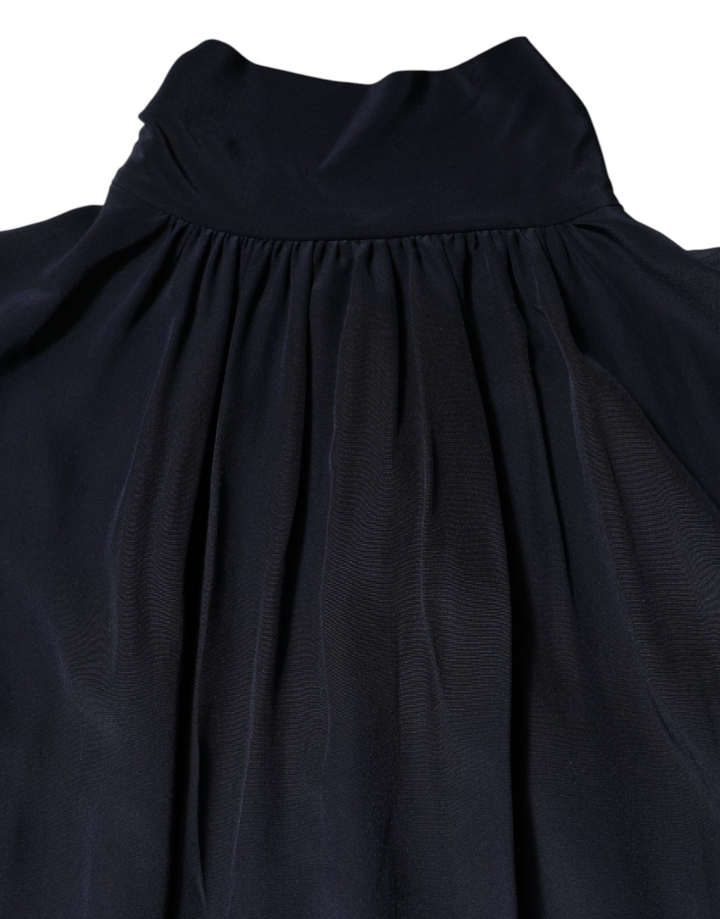 Dolce & Gabbana Blue Silk Mock Neck Long Sleeves Blouse Top Dolce & Gabbana