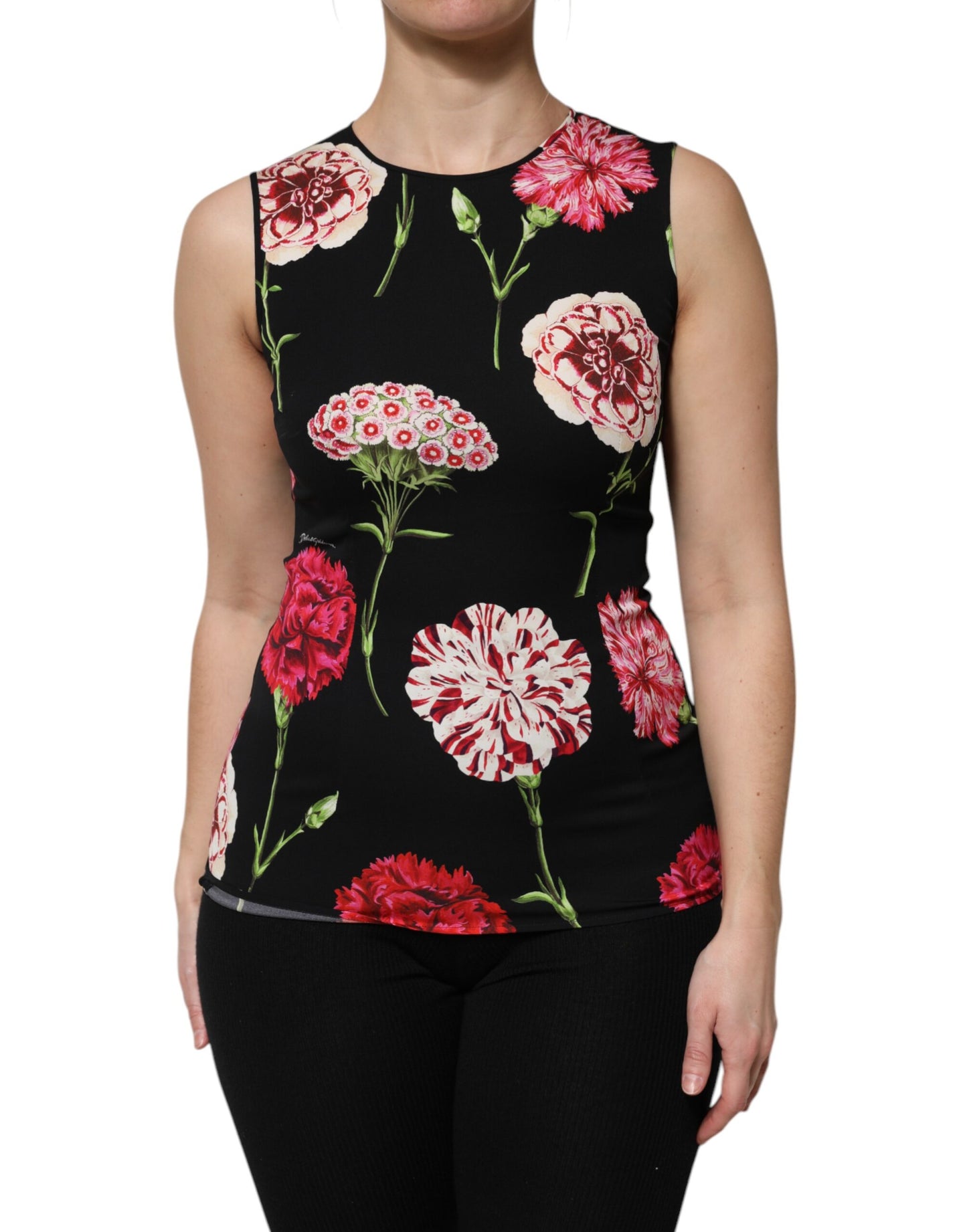 Dolce & Gabbana Black Floral Print Sleeveless Tank Blouse Top Dolce & Gabbana