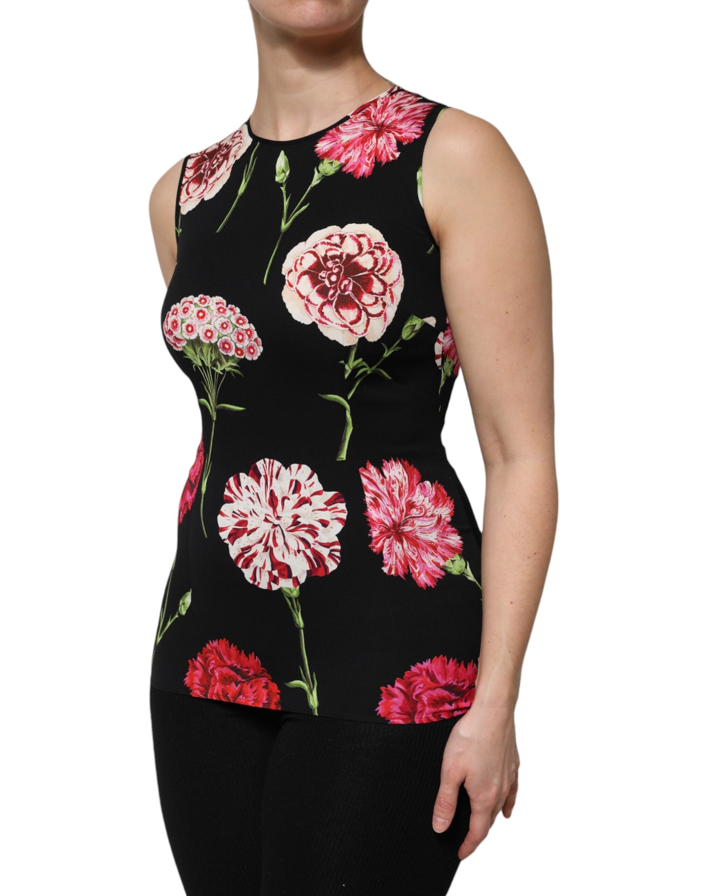Dolce & Gabbana Black Floral Print Sleeveless Tank Blouse Top Dolce & Gabbana