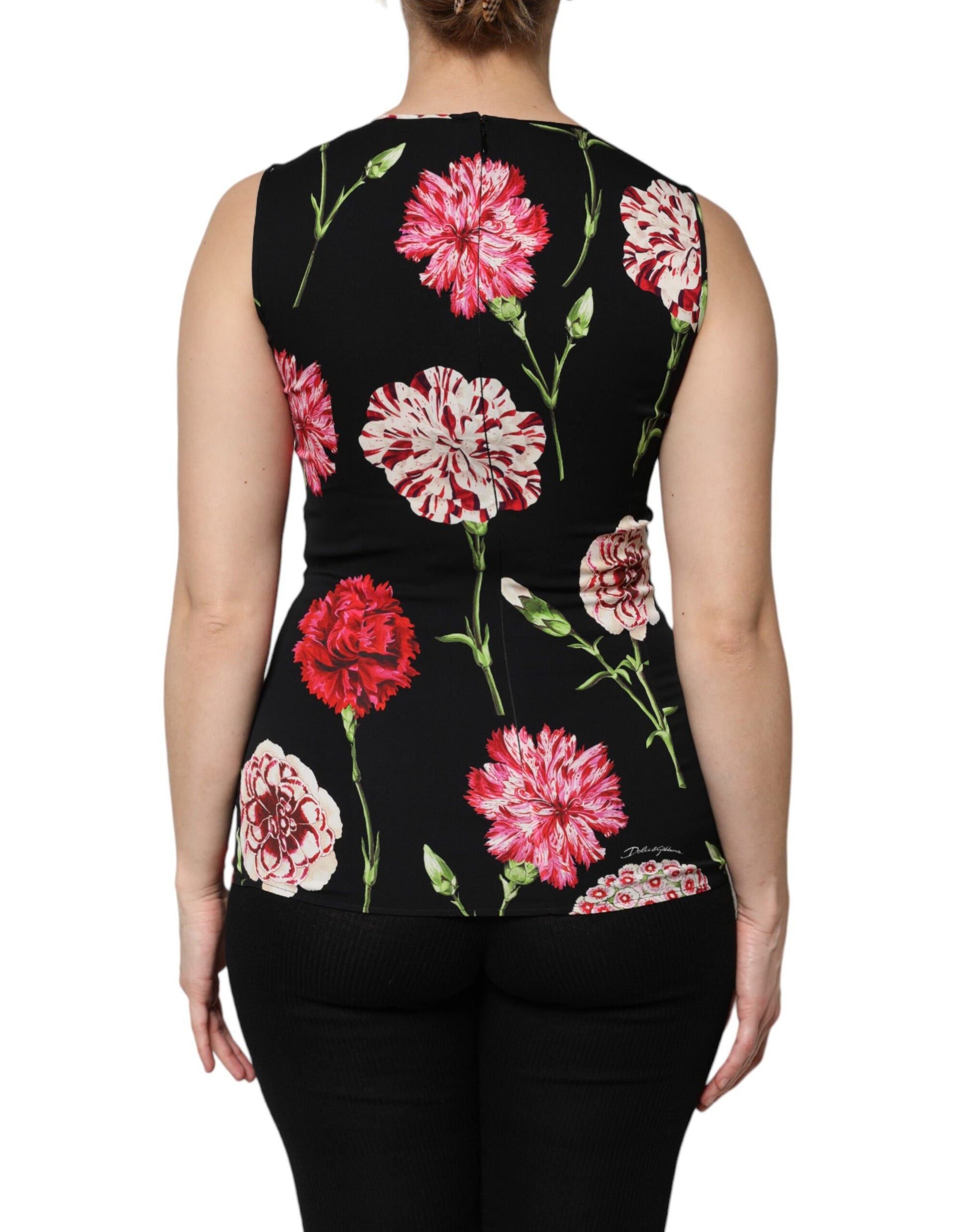 Dolce & Gabbana Black Floral Print Sleeveless Tank Blouse Top Dolce & Gabbana
