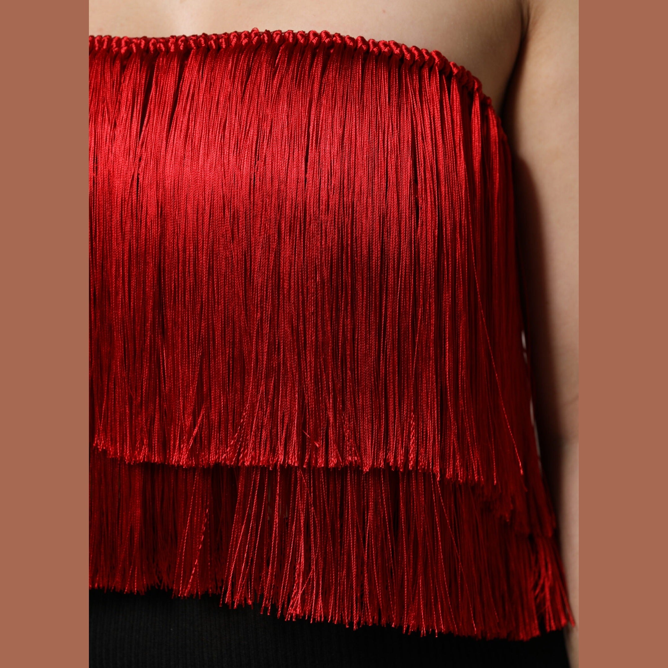 Dolce & Gabbana Red Silk Strapless Fringe Crop Tube Top