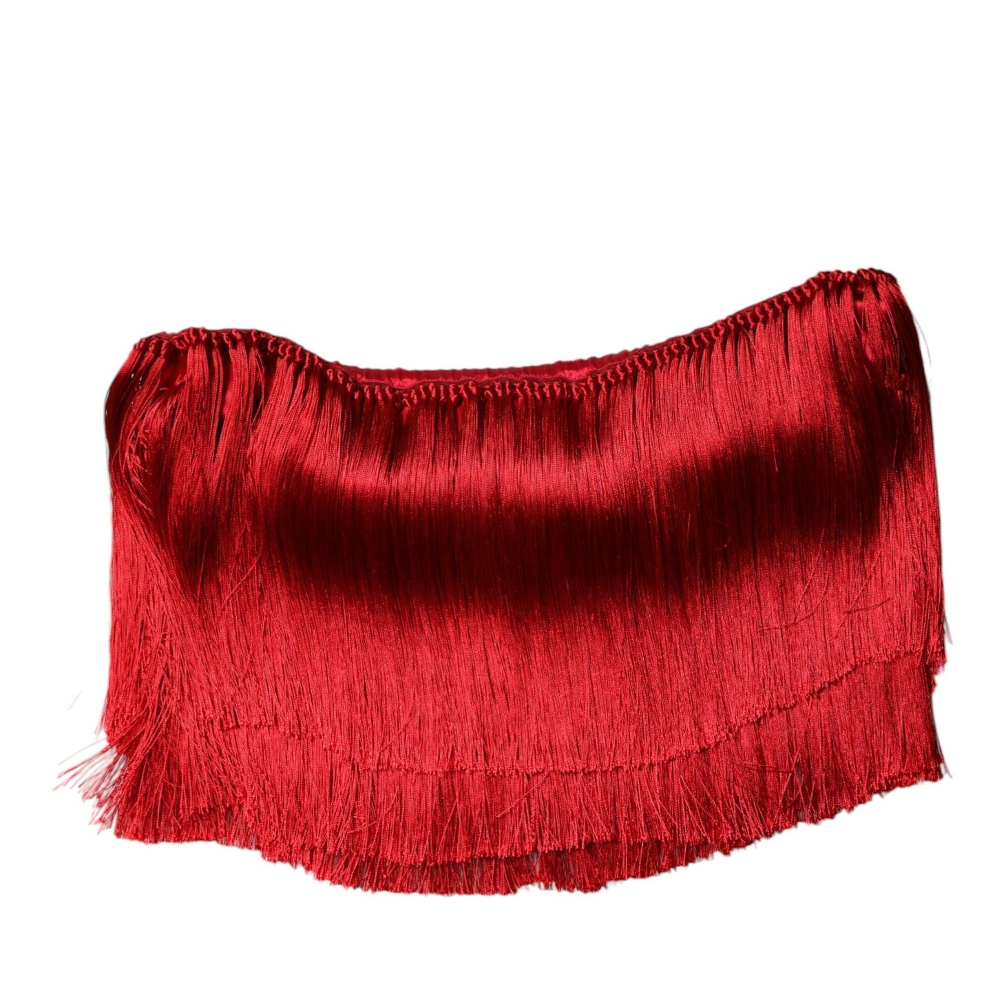 Dolce & Gabbana Red Silk Strapless Fringe Crop Tube Top Dolce & Gabbana