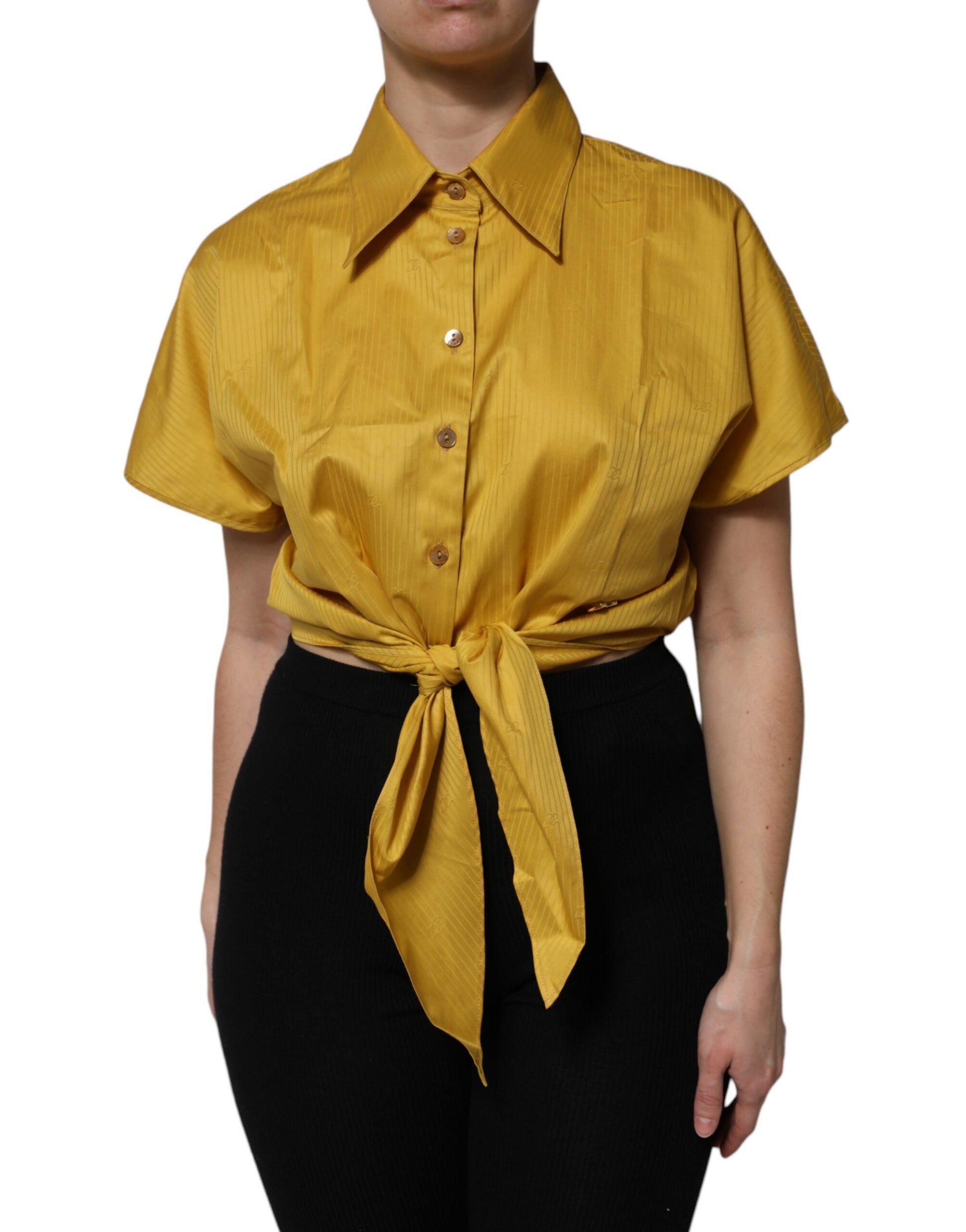 Dolce & Gabbana Mustard Collared Short Sleeves Blouse Top Dolce & Gabbana