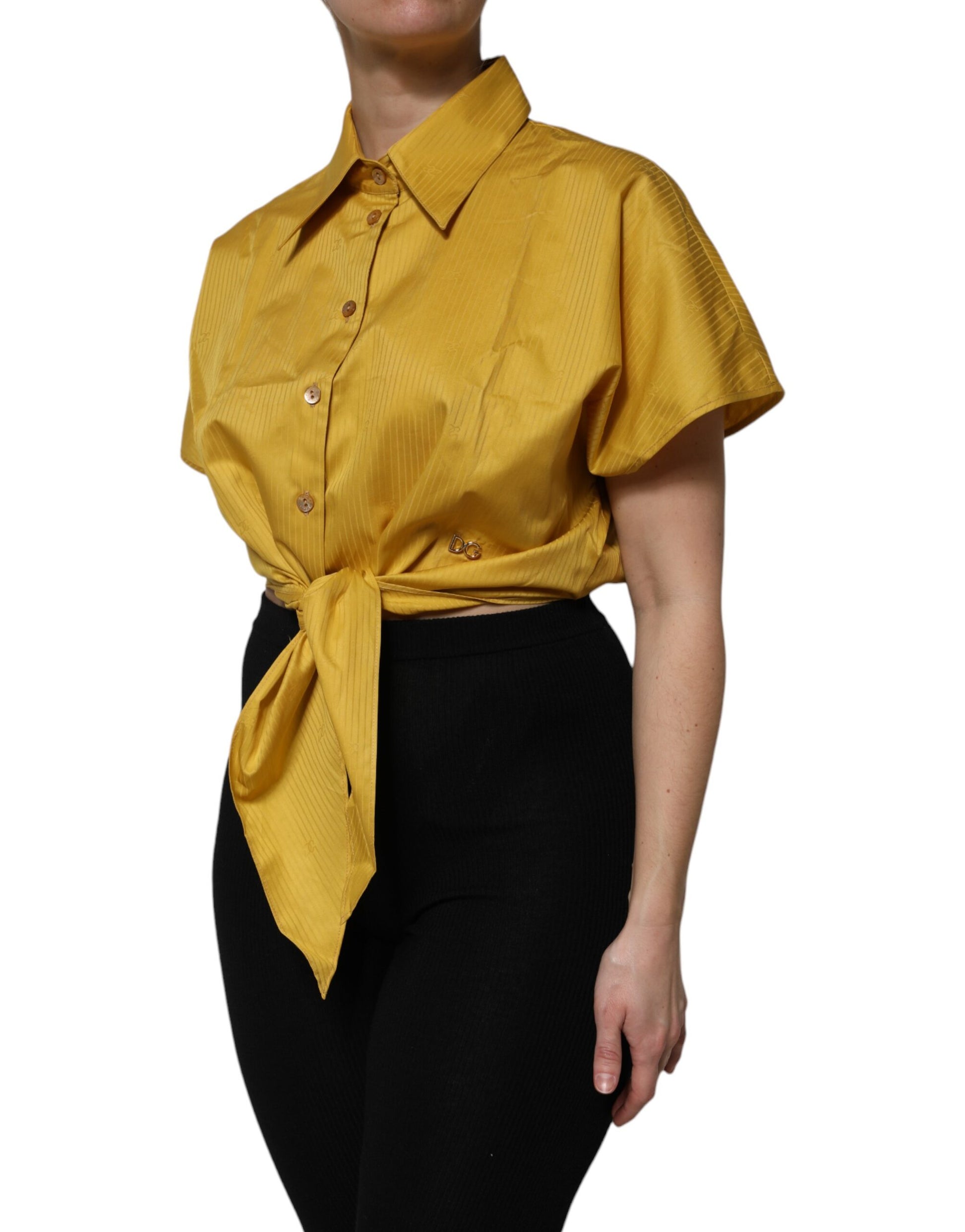 Dolce & Gabbana Mustard Collared Short Sleeves Blouse Top Dolce & Gabbana