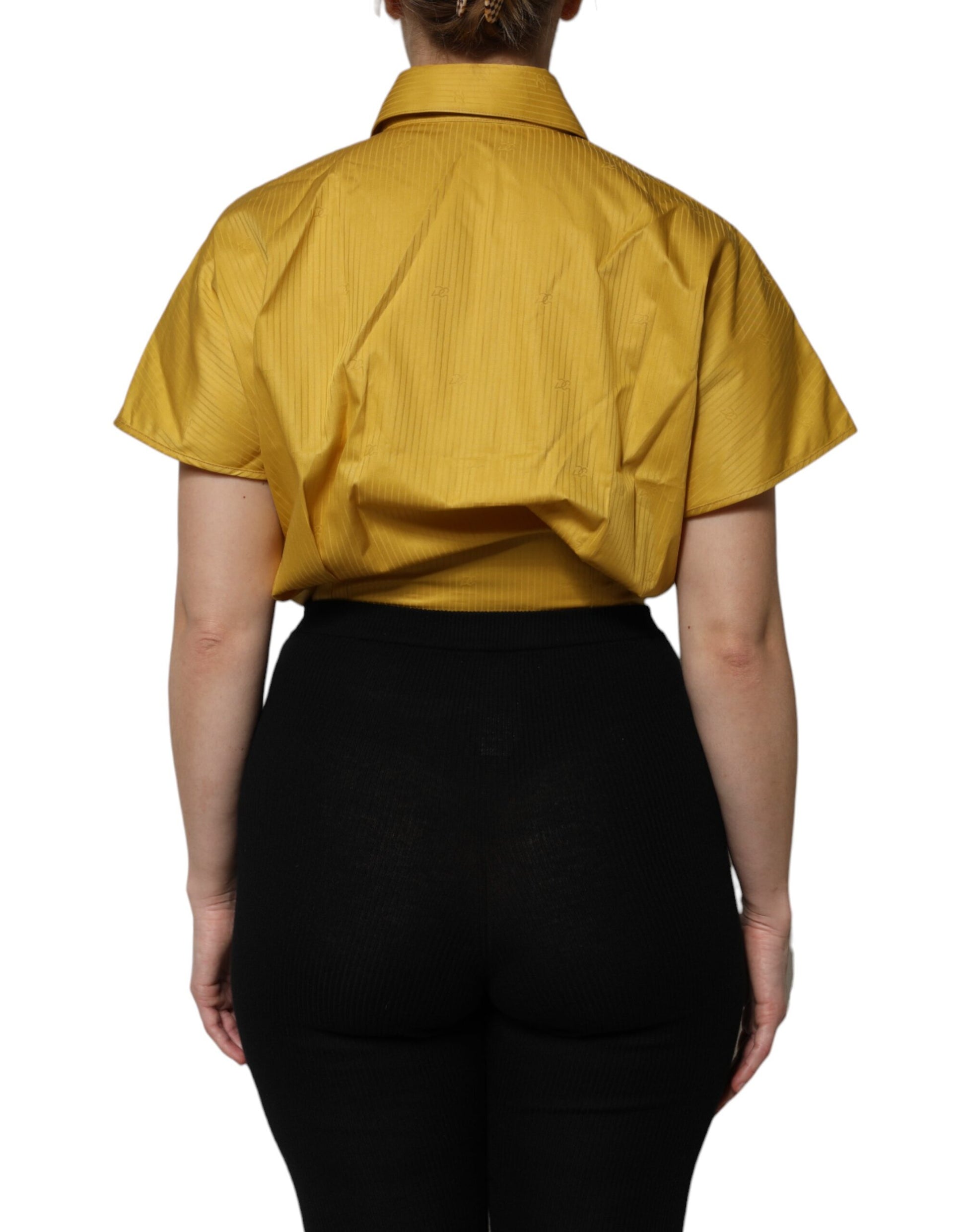 Dolce & Gabbana Mustard Collared Short Sleeves Blouse Top Dolce & Gabbana