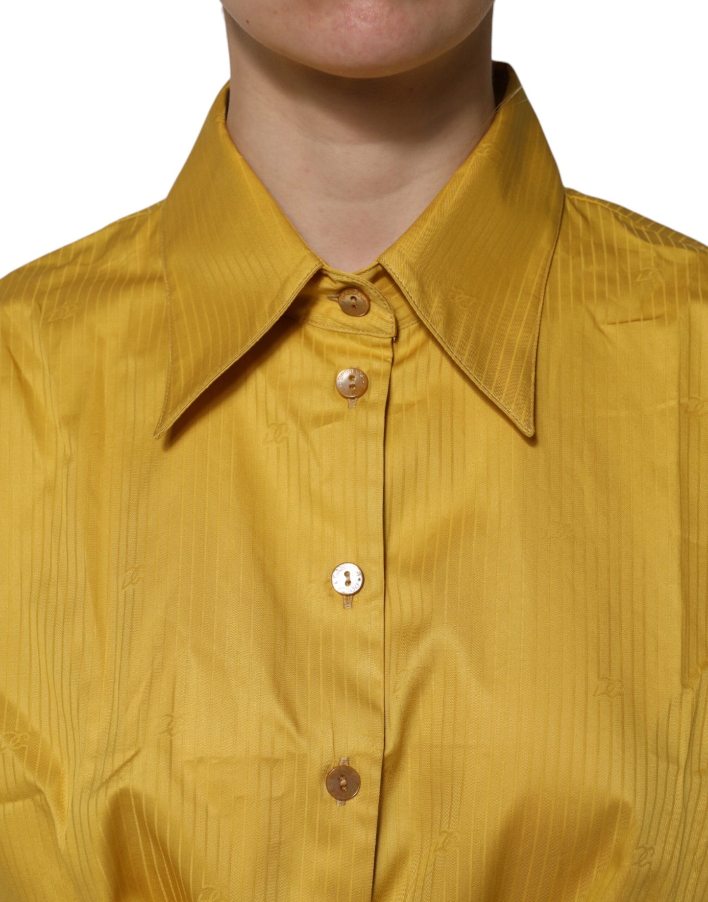 Dolce & Gabbana Mustard Collared Short Sleeves Blouse Top Dolce & Gabbana