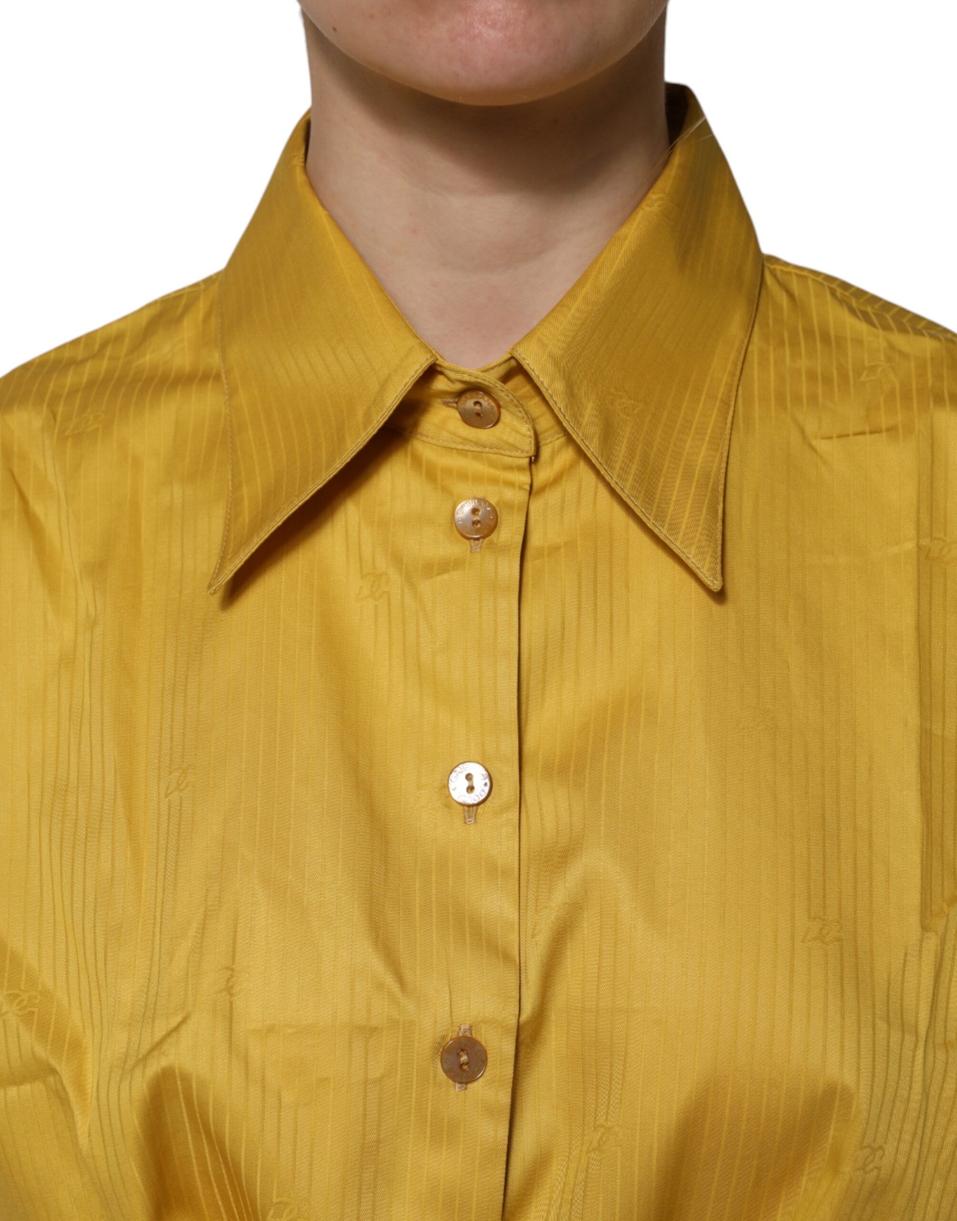Dolce & Gabbana Mustard Collared Short Sleeves Blouse Top Dolce & Gabbana