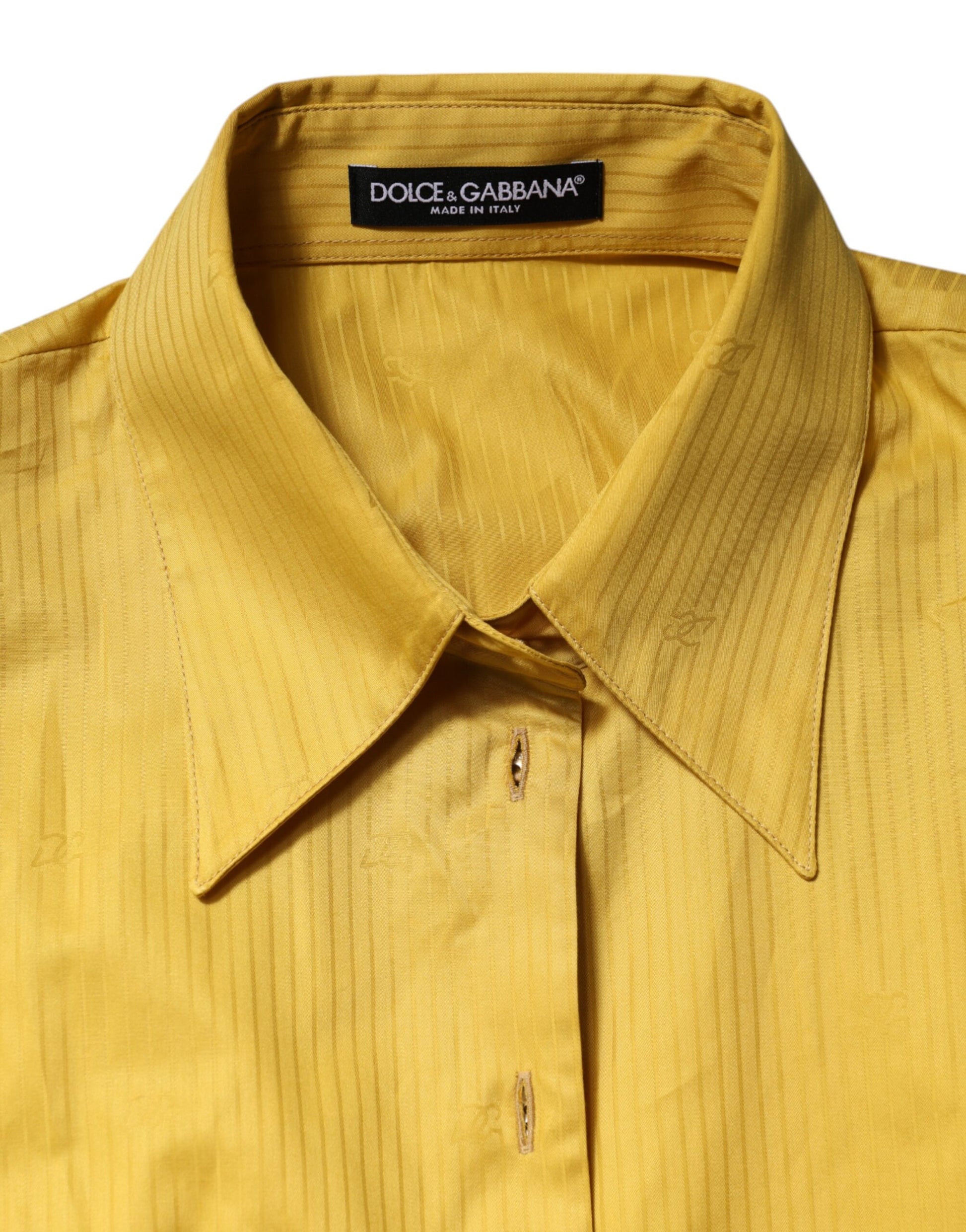 Dolce & Gabbana Mustard Collared Short Sleeves Blouse Top Dolce & Gabbana