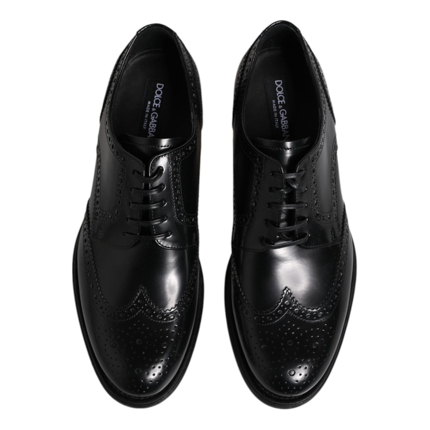 Dolce & Gabbana Black Leather Derby Wingtip Formal Shoes