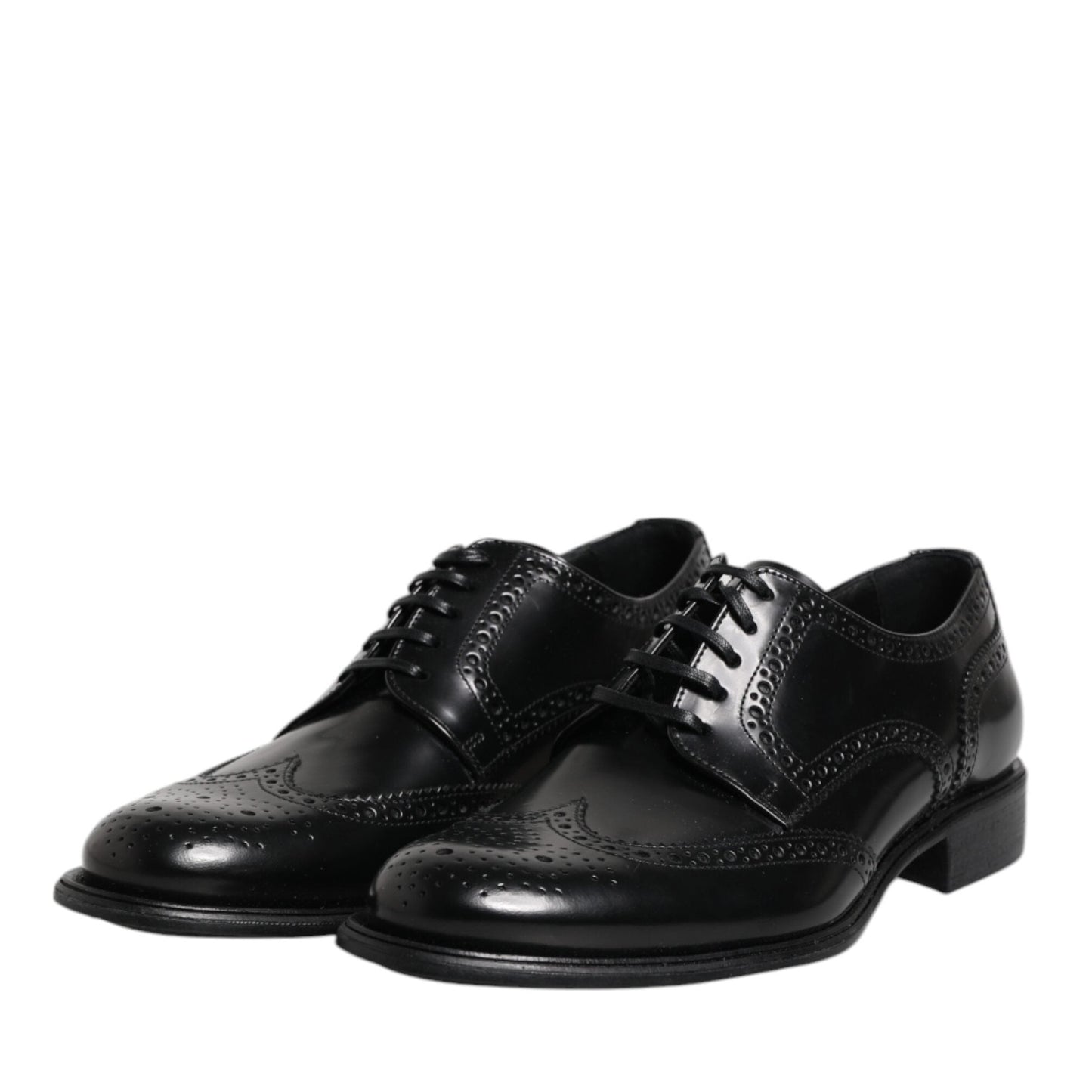 Dolce & Gabbana Black Leather Derby Wingtip Formal Shoes
