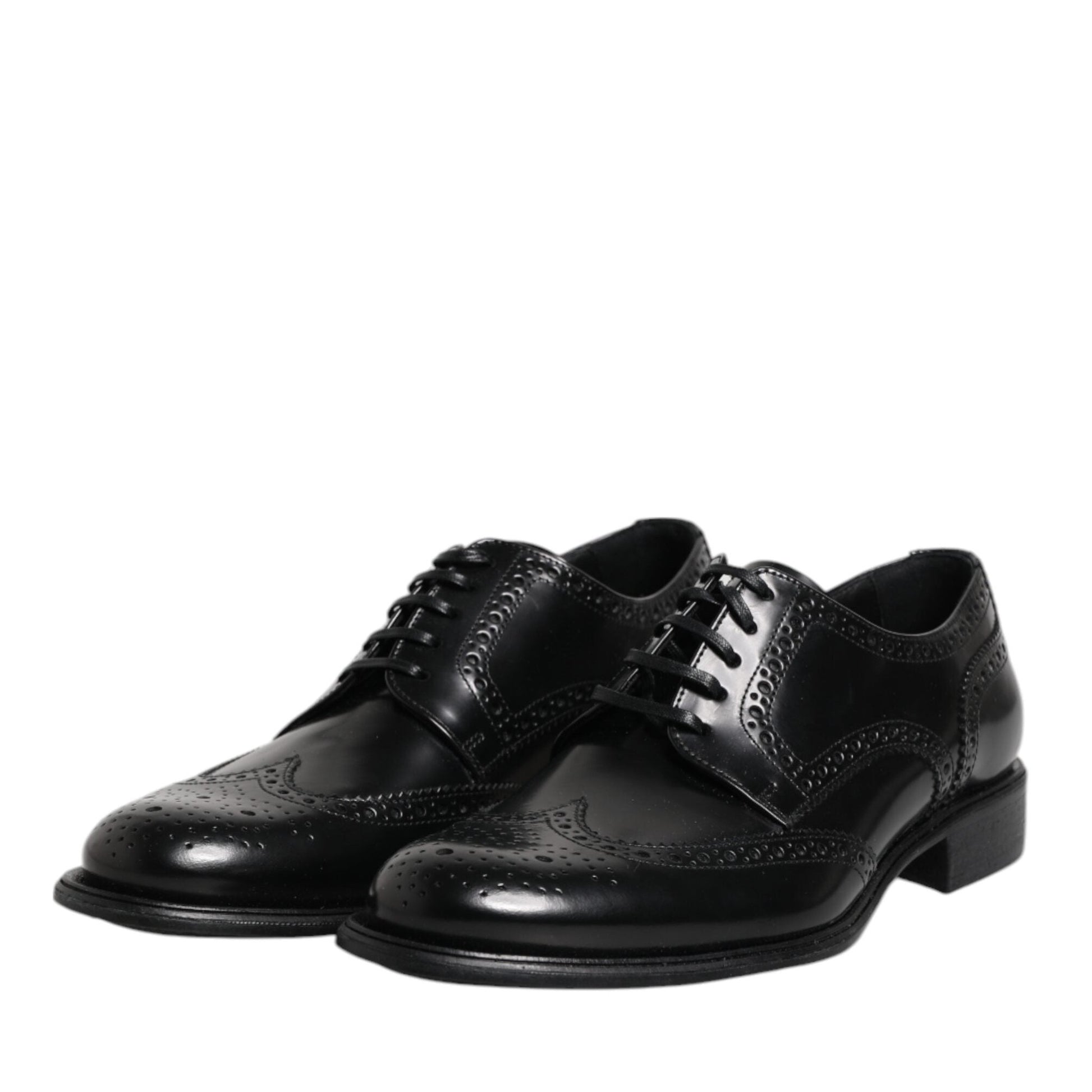 Dolce & Gabbana Black Leather Derby Wingtip Formal Shoes