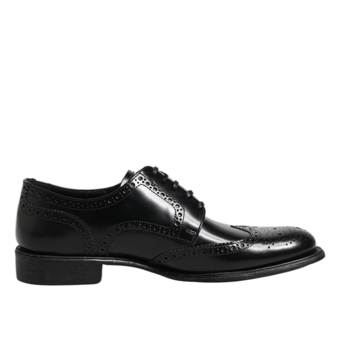 Dolce & Gabbana Black Leather Derby Wingtip Formal Shoes