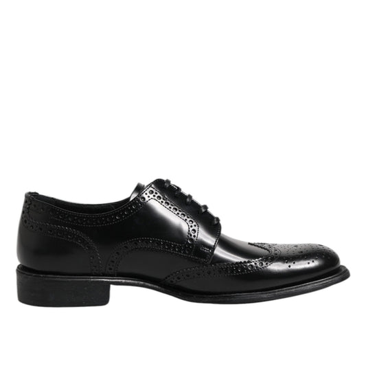 Dolce & Gabbana Black Leather Derby Wingtip Formal Shoes