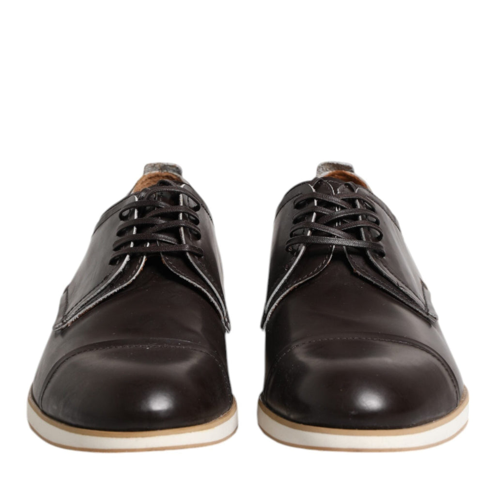 Pollini Dark Brown Leather Derby Lace Up Dress Formal Shoes